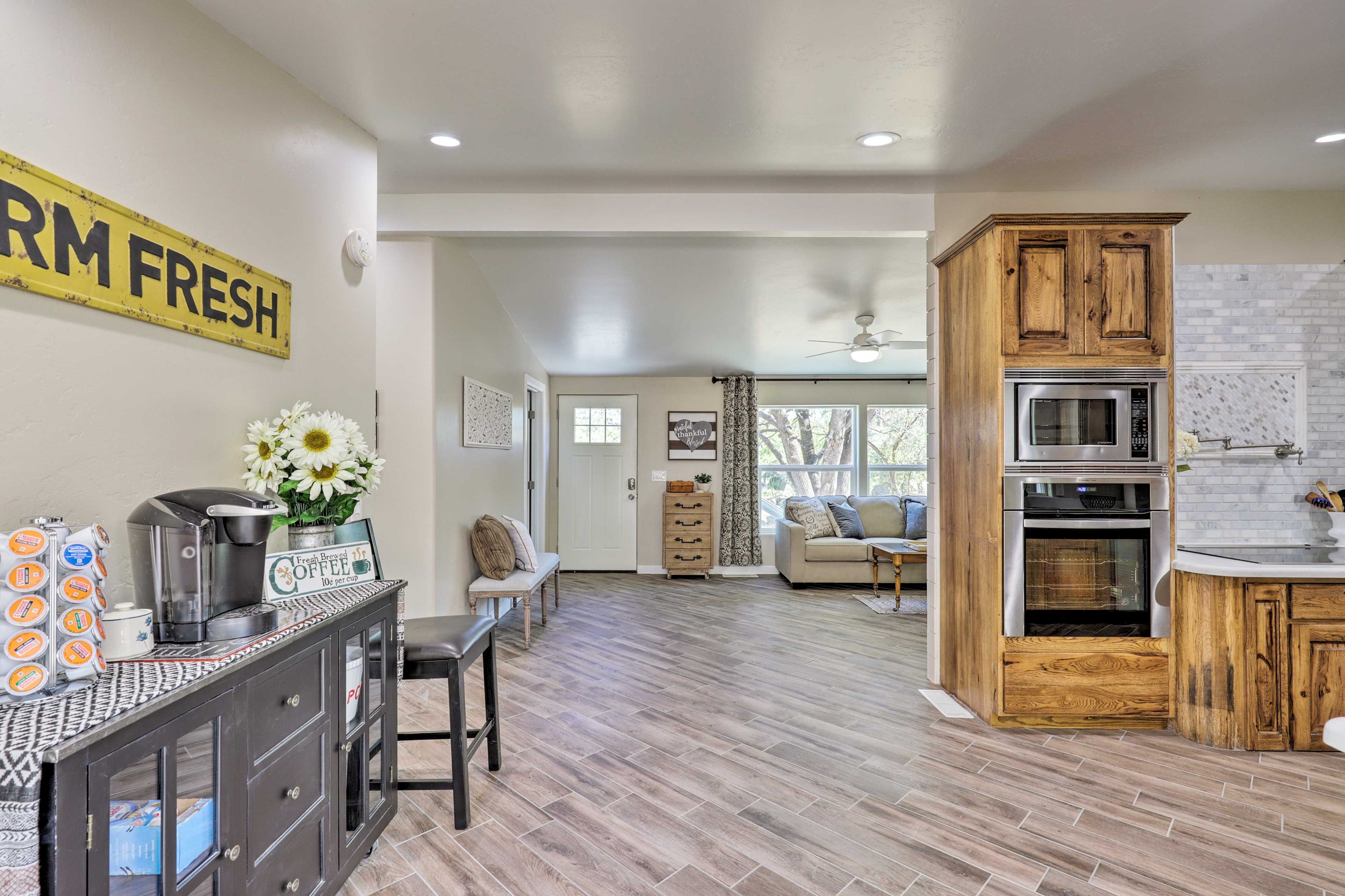 You'll love this cute coffee station, complete with a Keurig & provided K-cups!