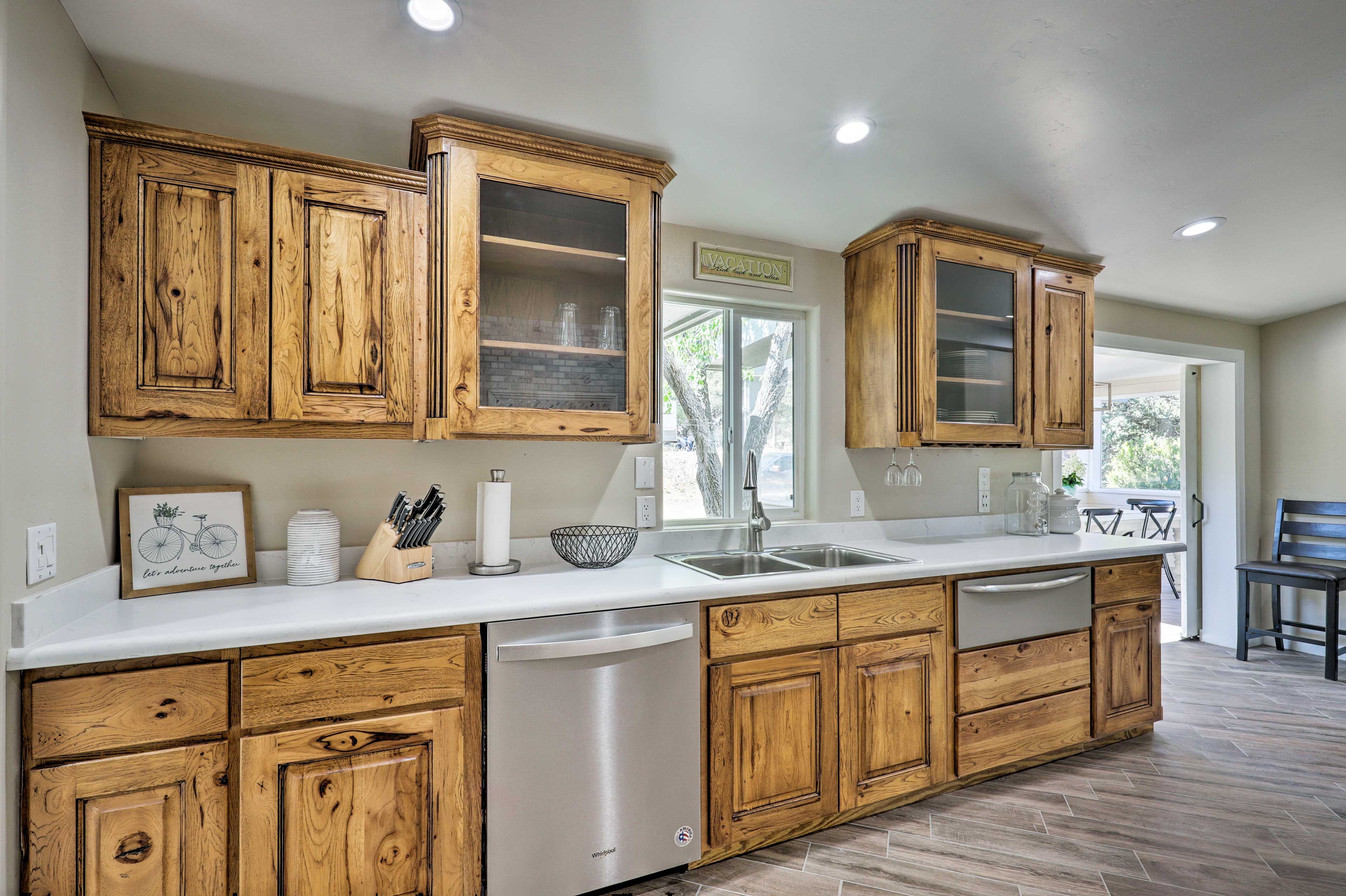 The kitchen is fully equipped for your convenience.