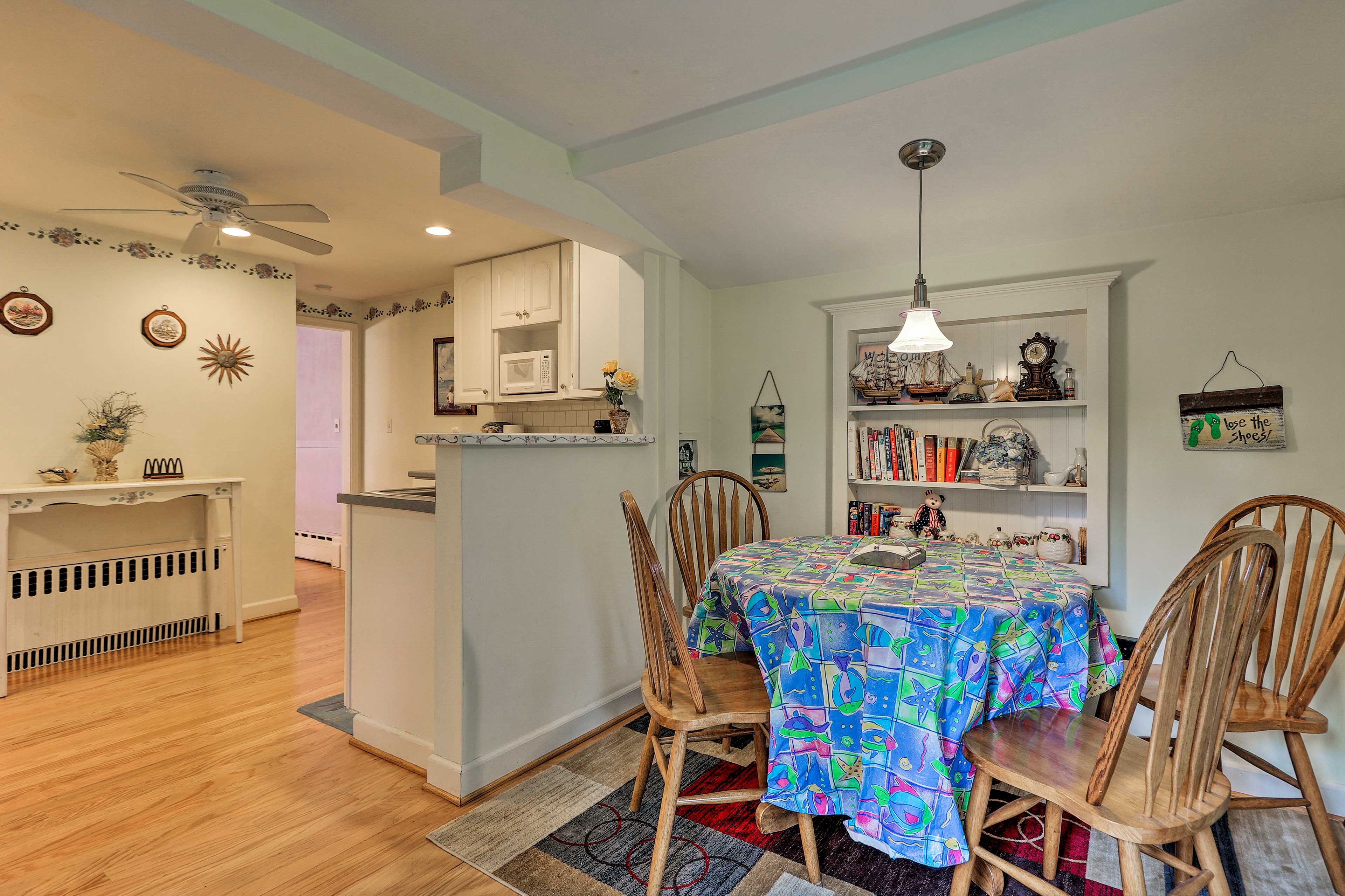 The home offers 2 tables for ample seating.