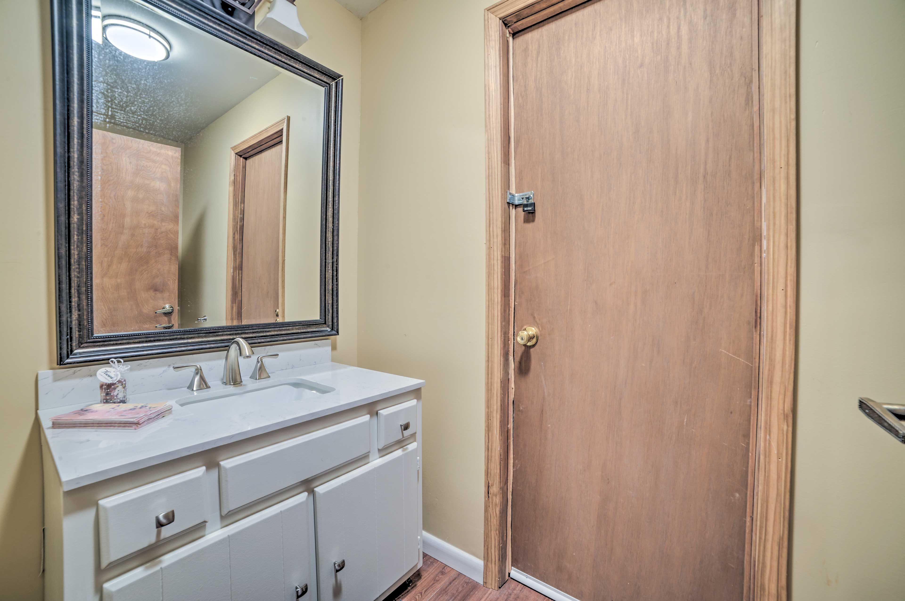 Rinse up in the half bathroom.