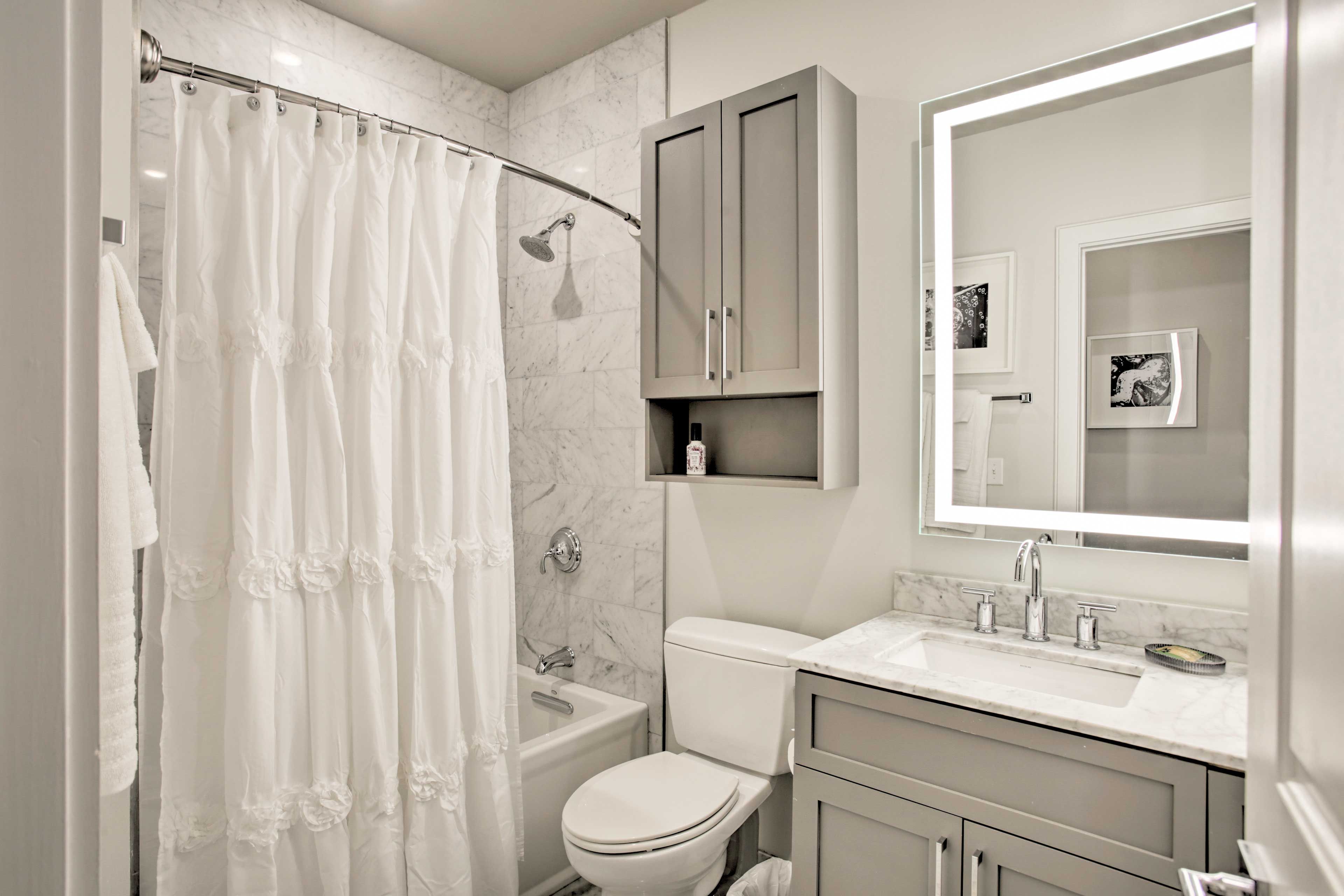 Rinse off in the shower/tub combo.