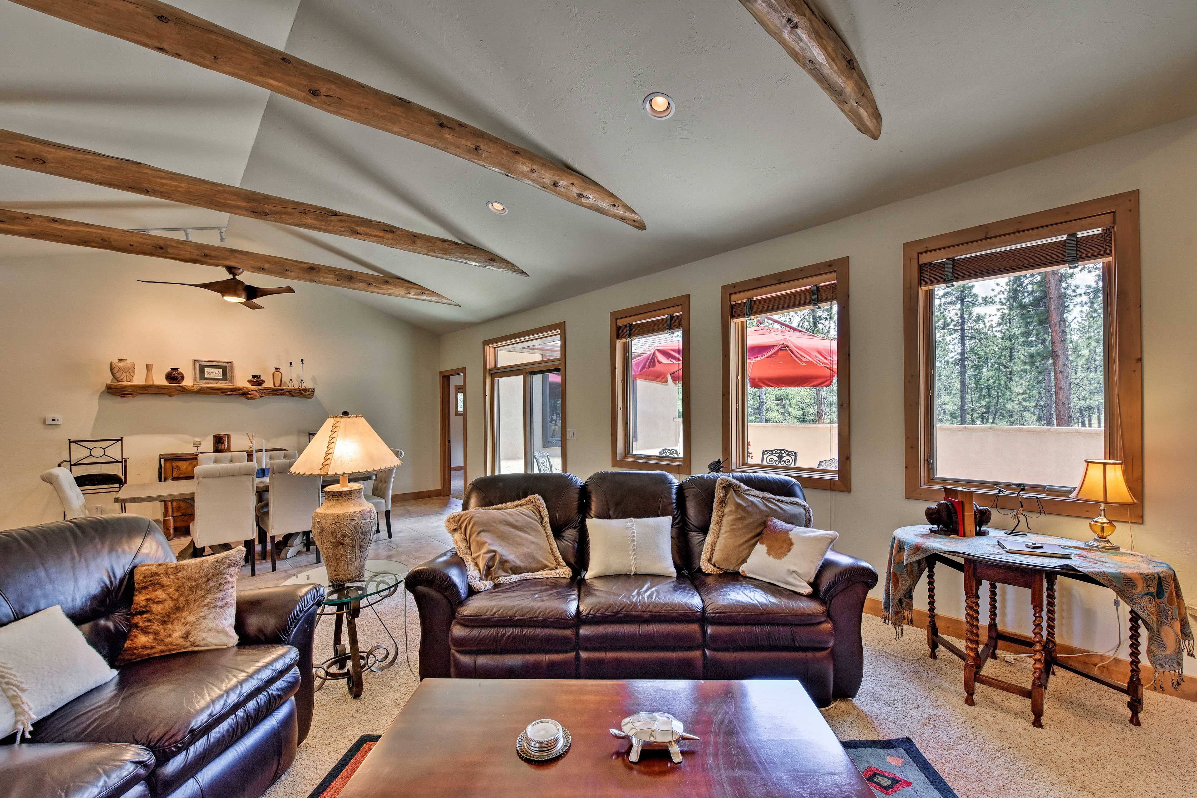 Enjoy views of the forest through the windows.