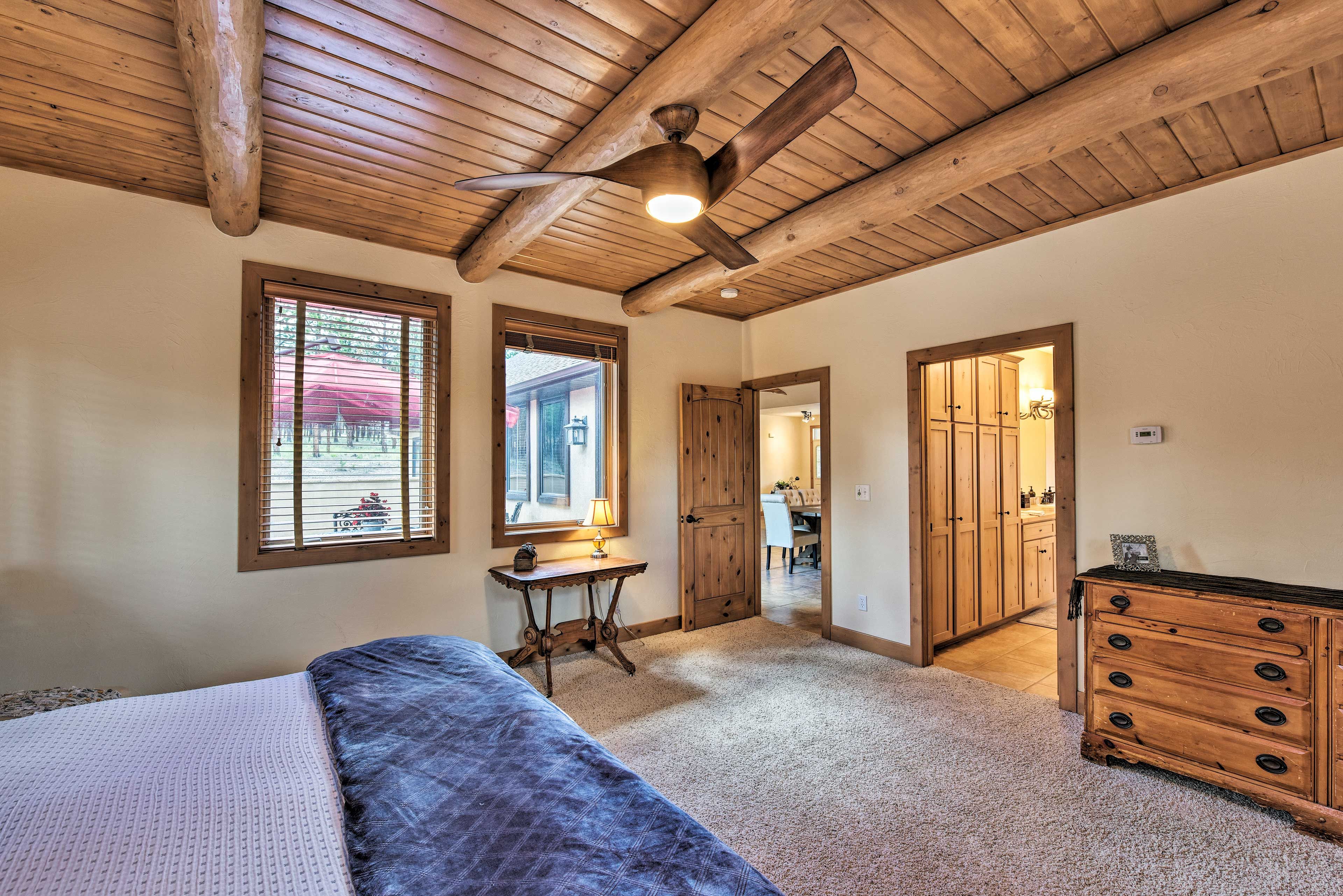 The first bedroom hosts a California king bed.