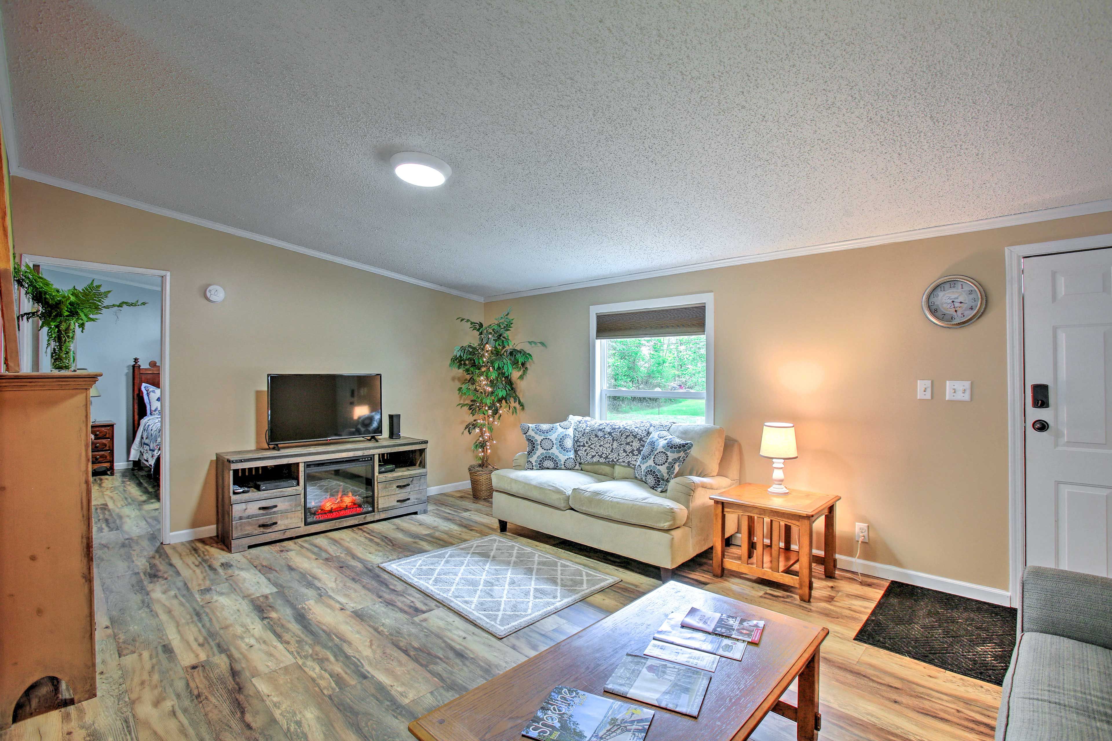 The colorful and modern interior features comfortable furnishings for your stay.
