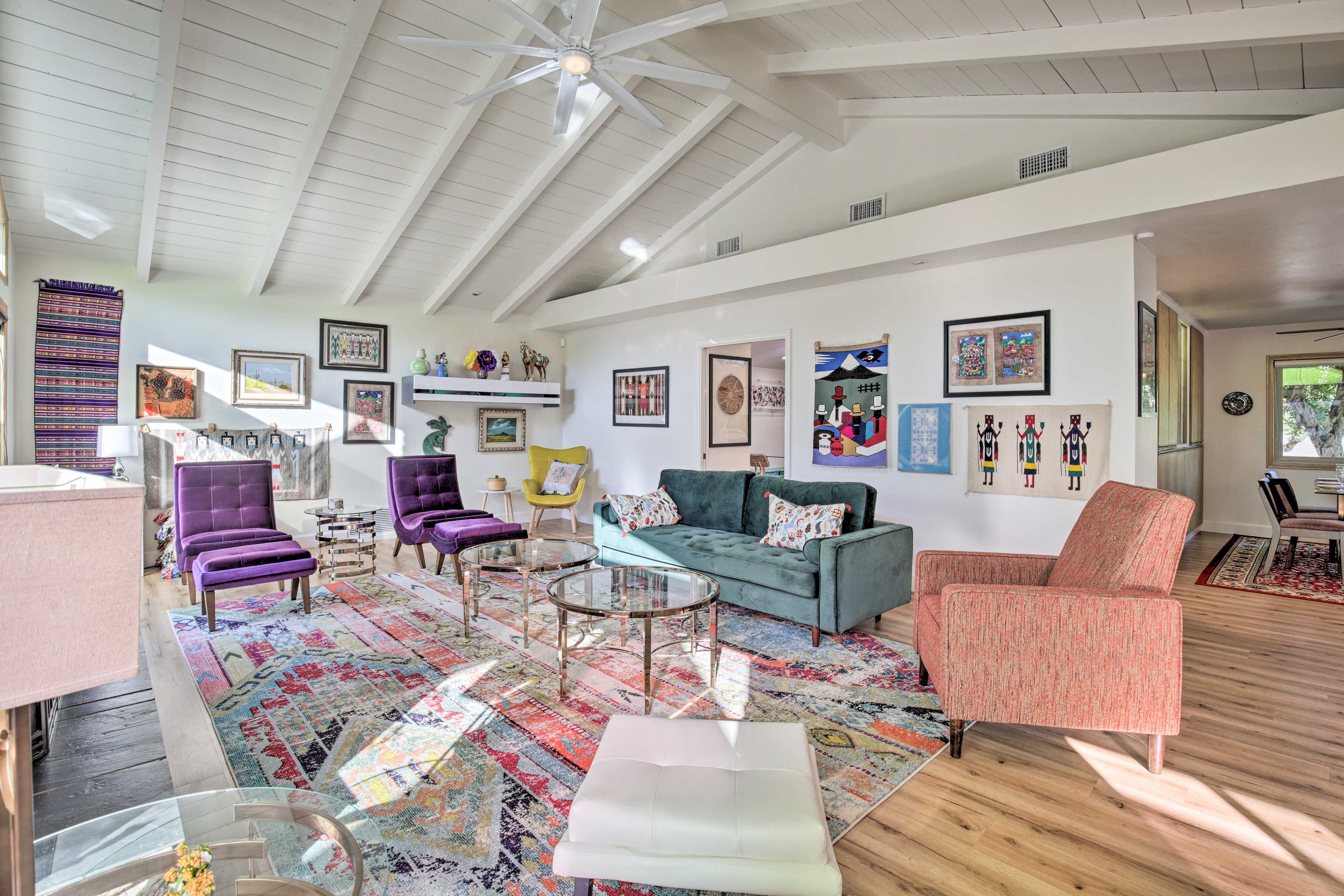 Living Room | Open Floor Plan | Original Artwork | Fireplace