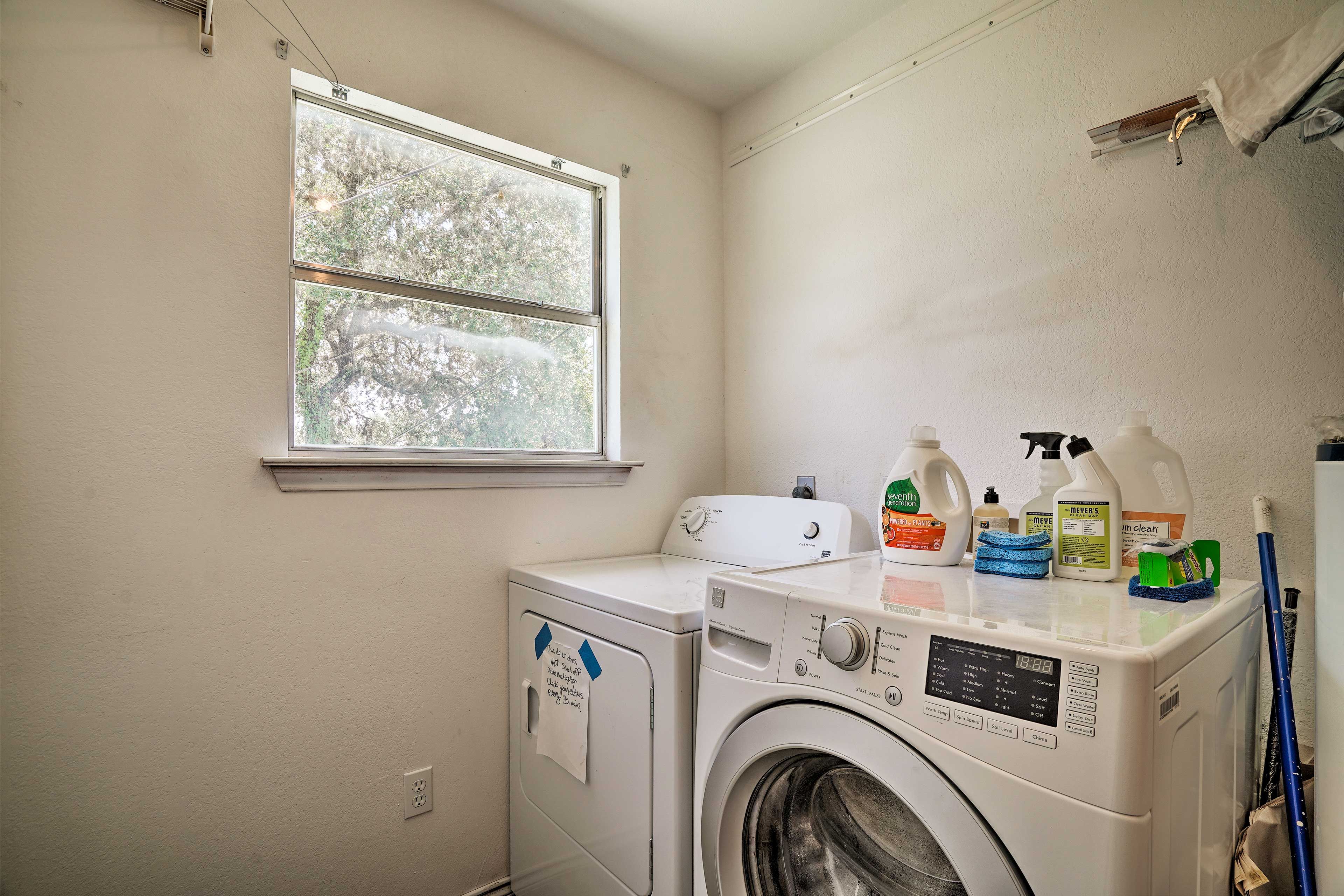 Take care of your clothes by taking it to the washer and dryer provided here.