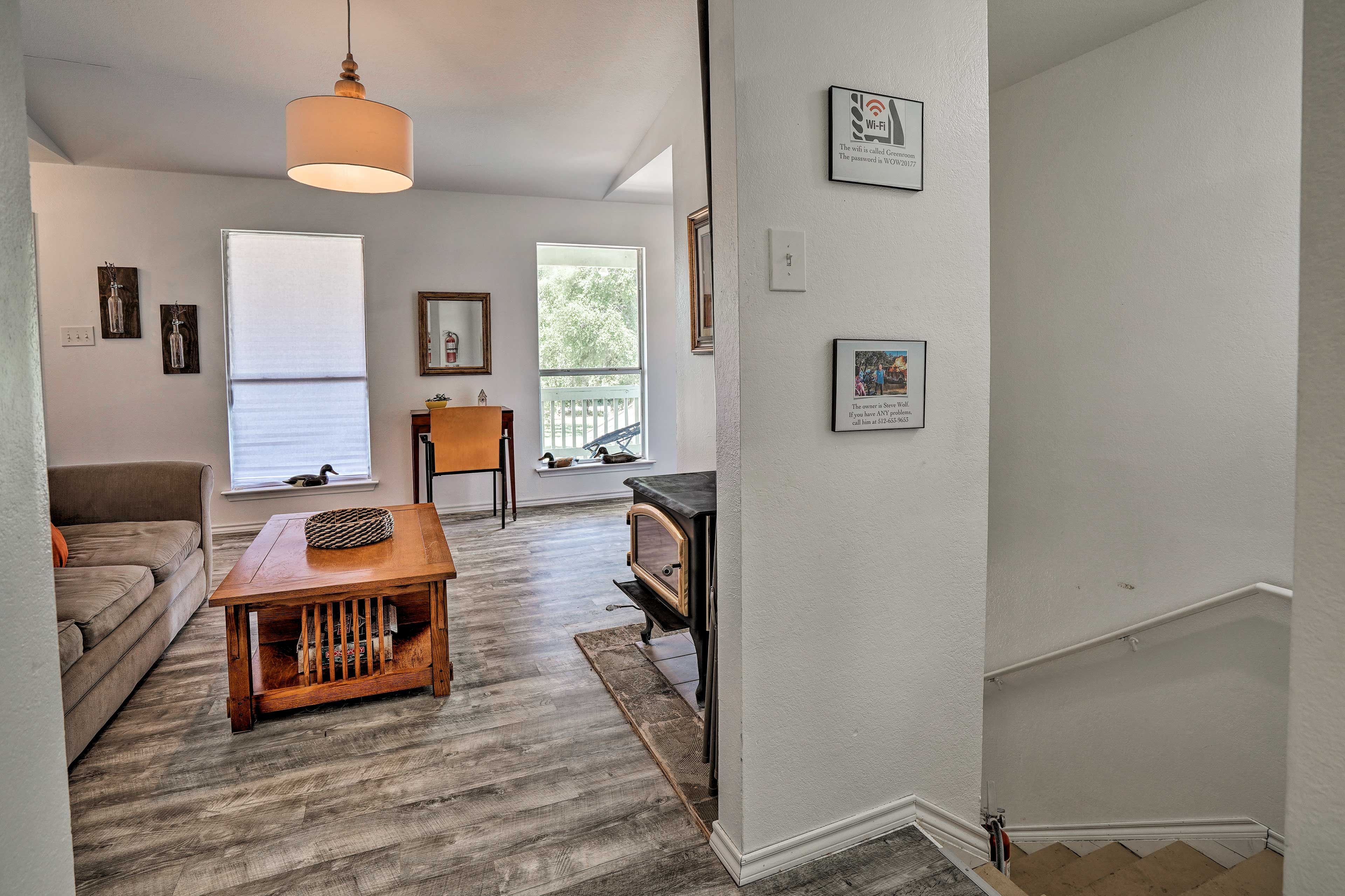 Hardwood floors span the open living area.