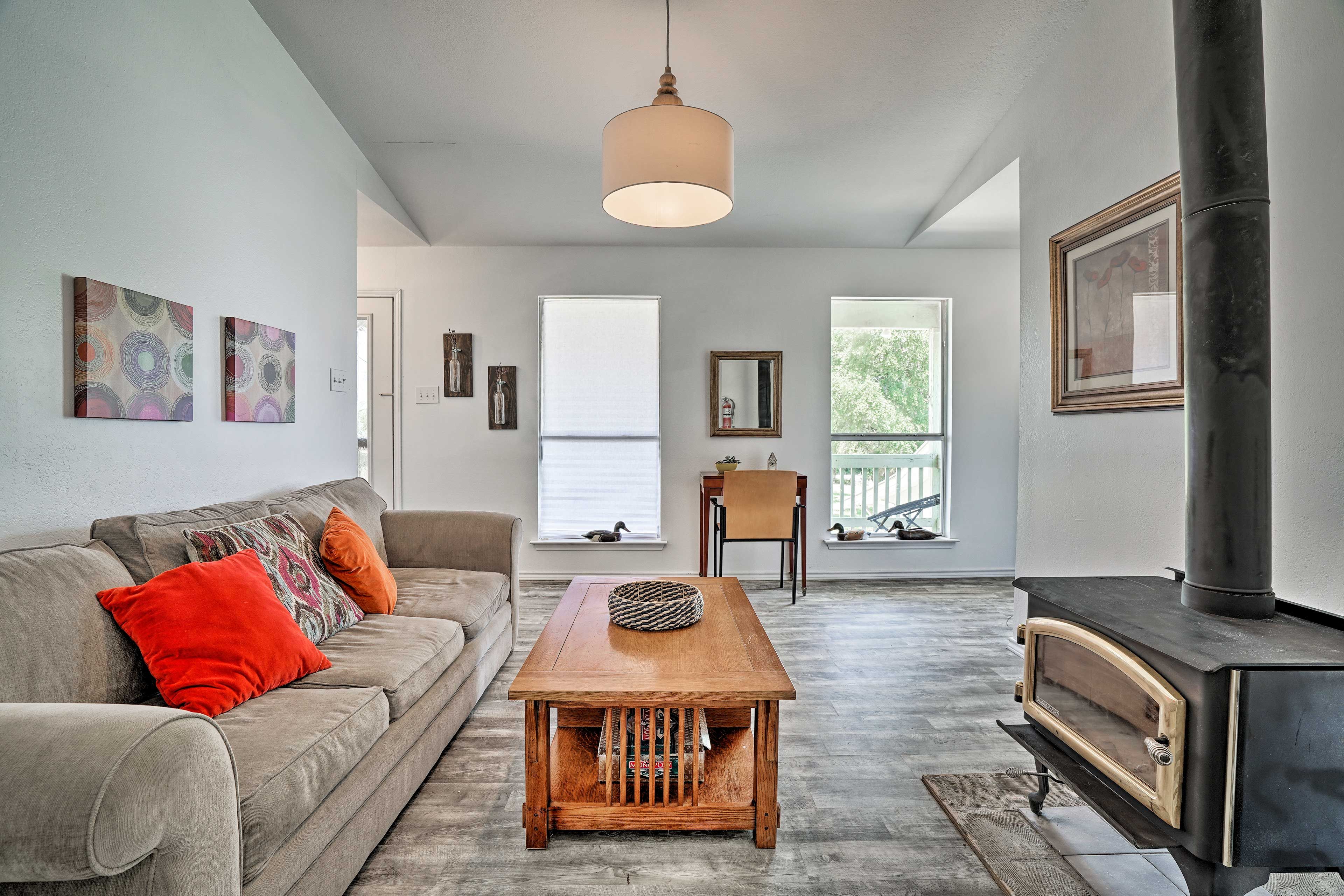 Cozy up near the wood-burning stove.