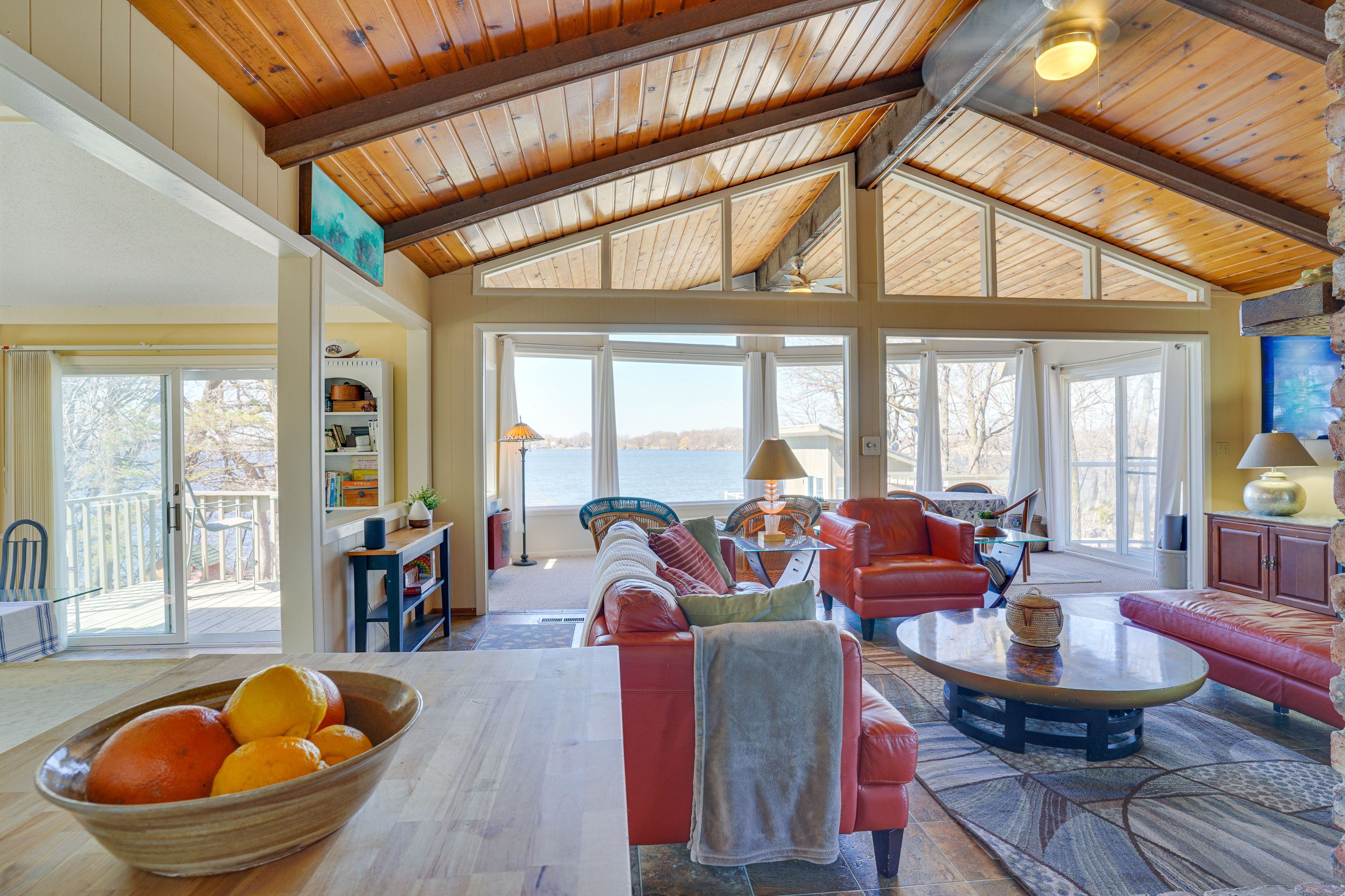Living Room | Lake Views | Central A/C + Heating
