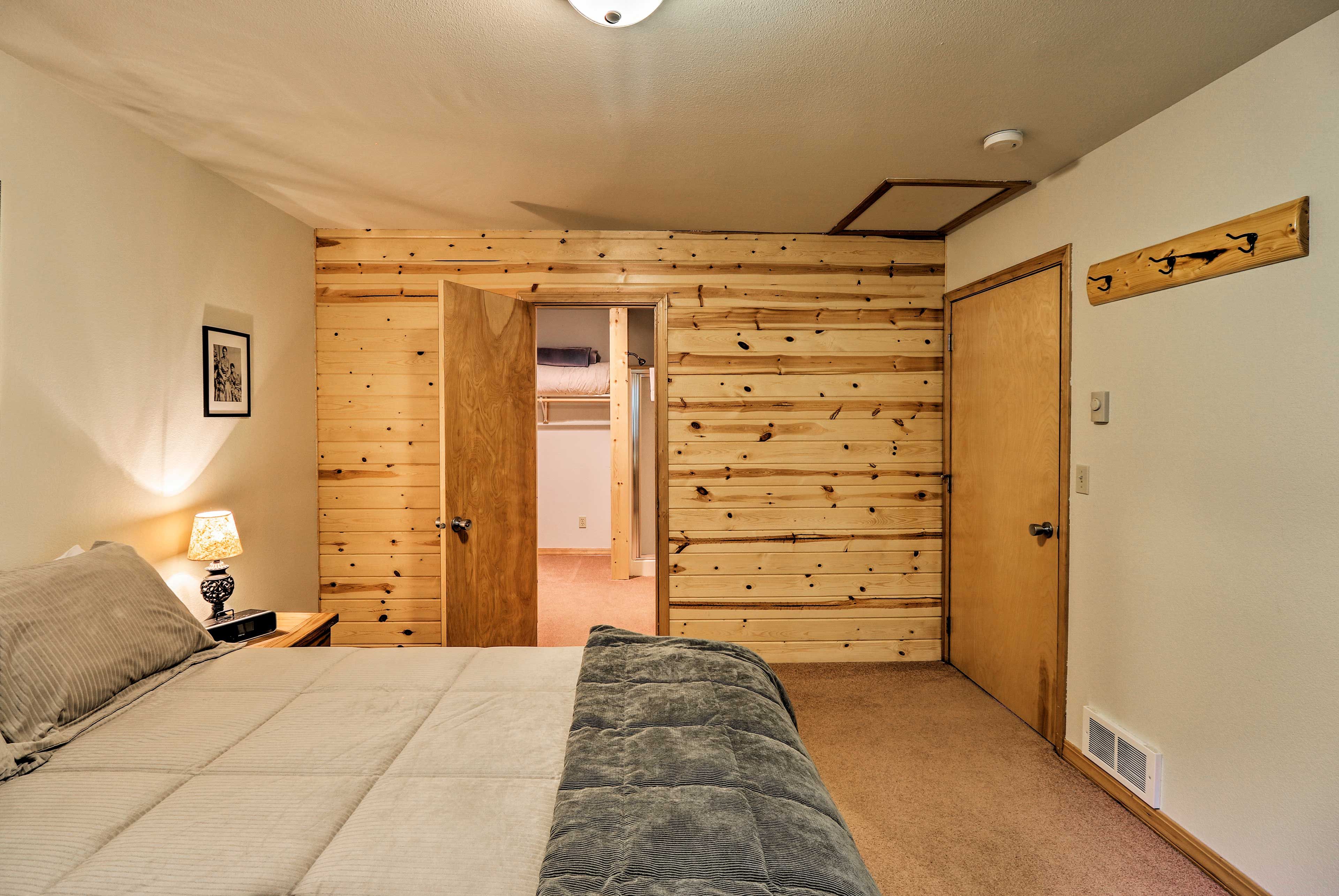 The room has a spacious closet.