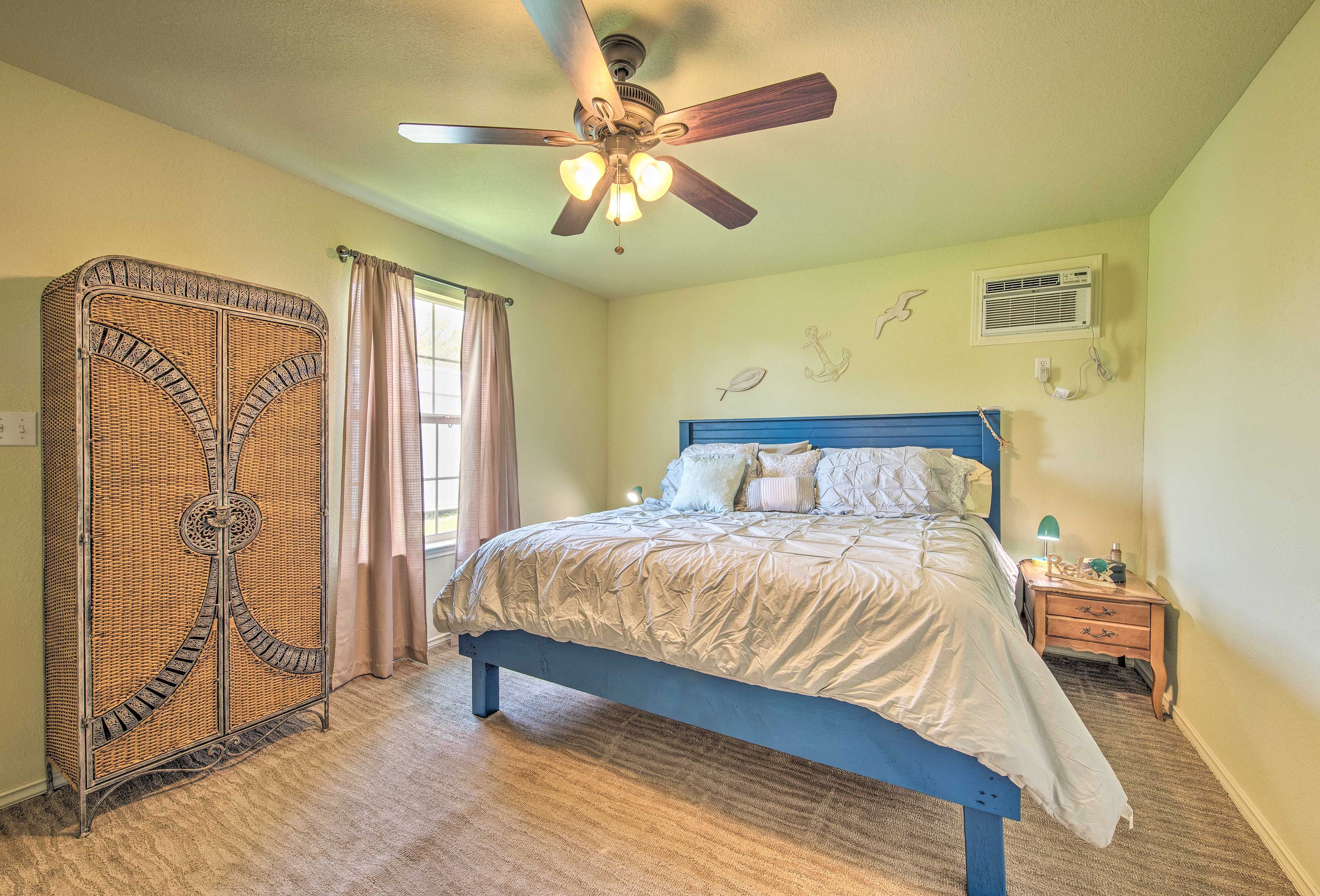 Spread out in this king-sized bed after a day of adventure.