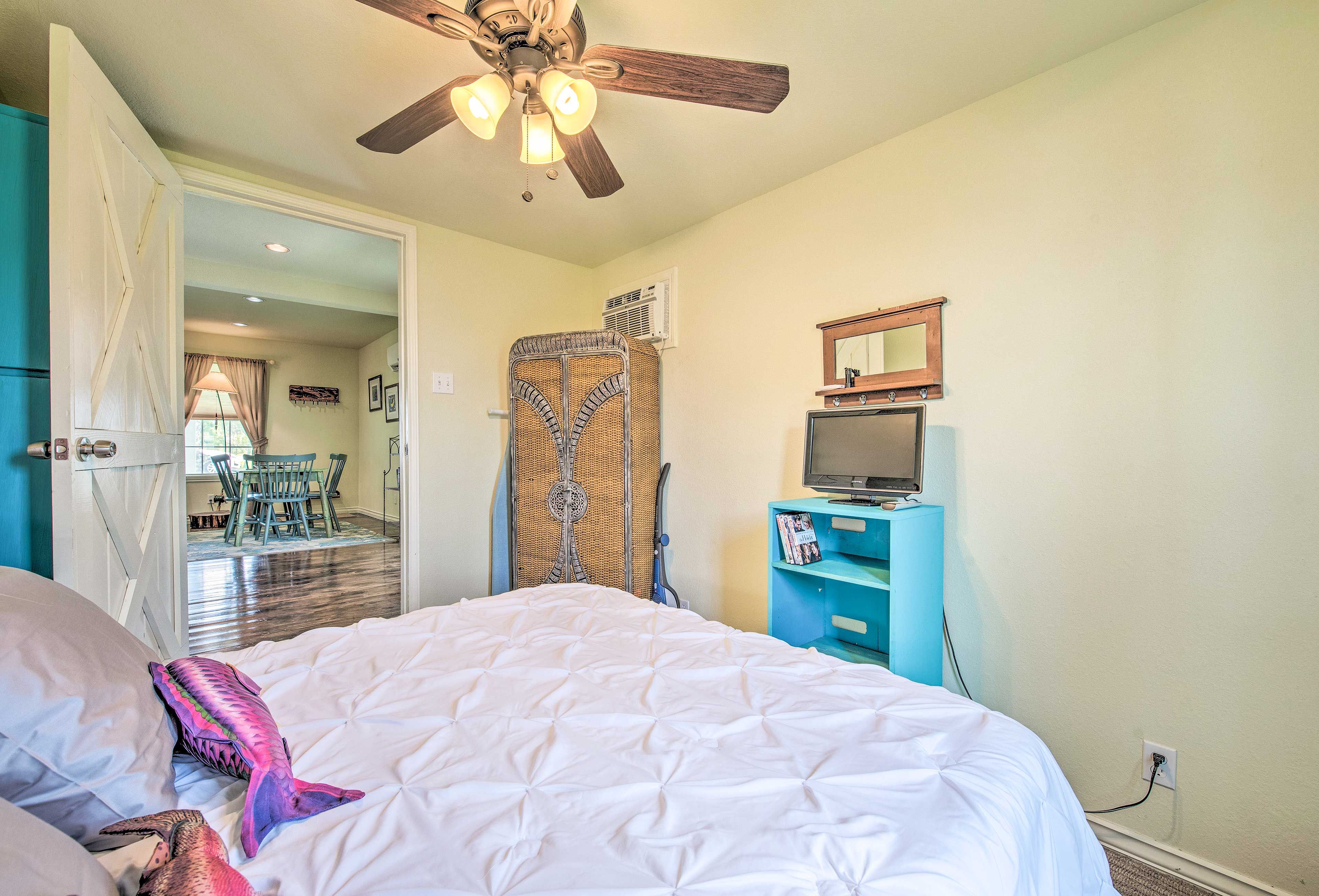 Hang your clothes in the armoir to stay organized.