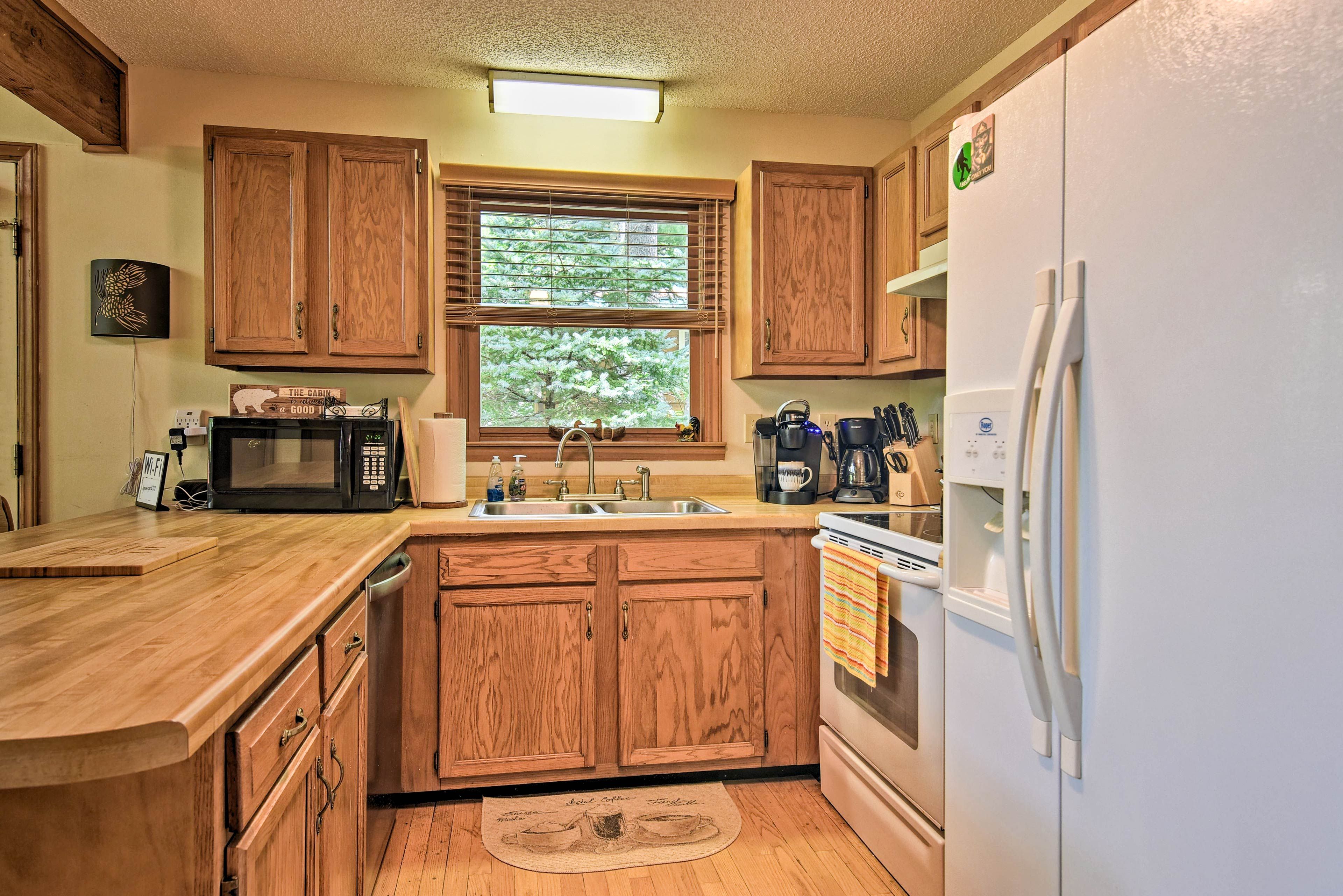 The kitchen comes fully equipped.