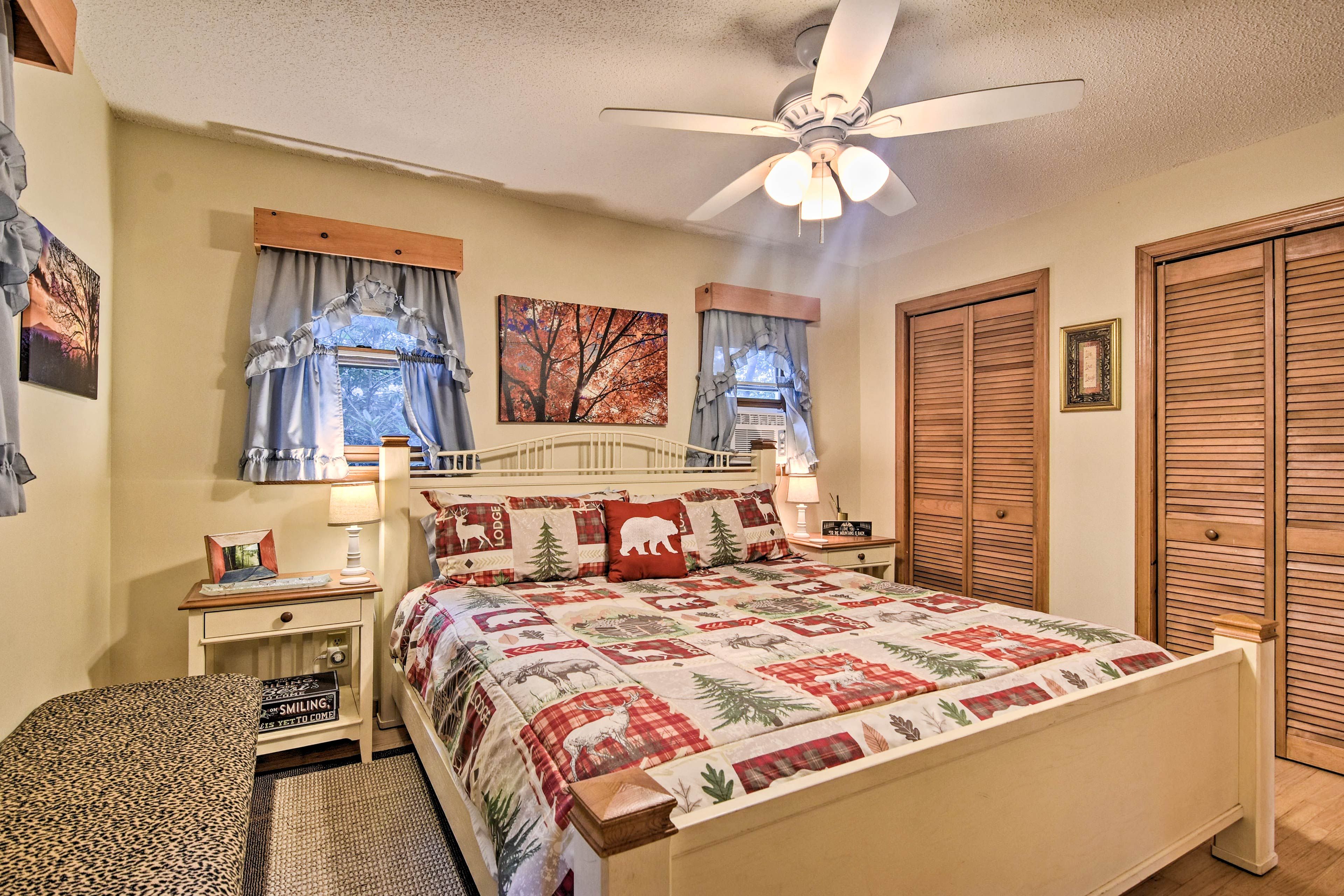 The first bedroom is located on the first floor and has a king bed.