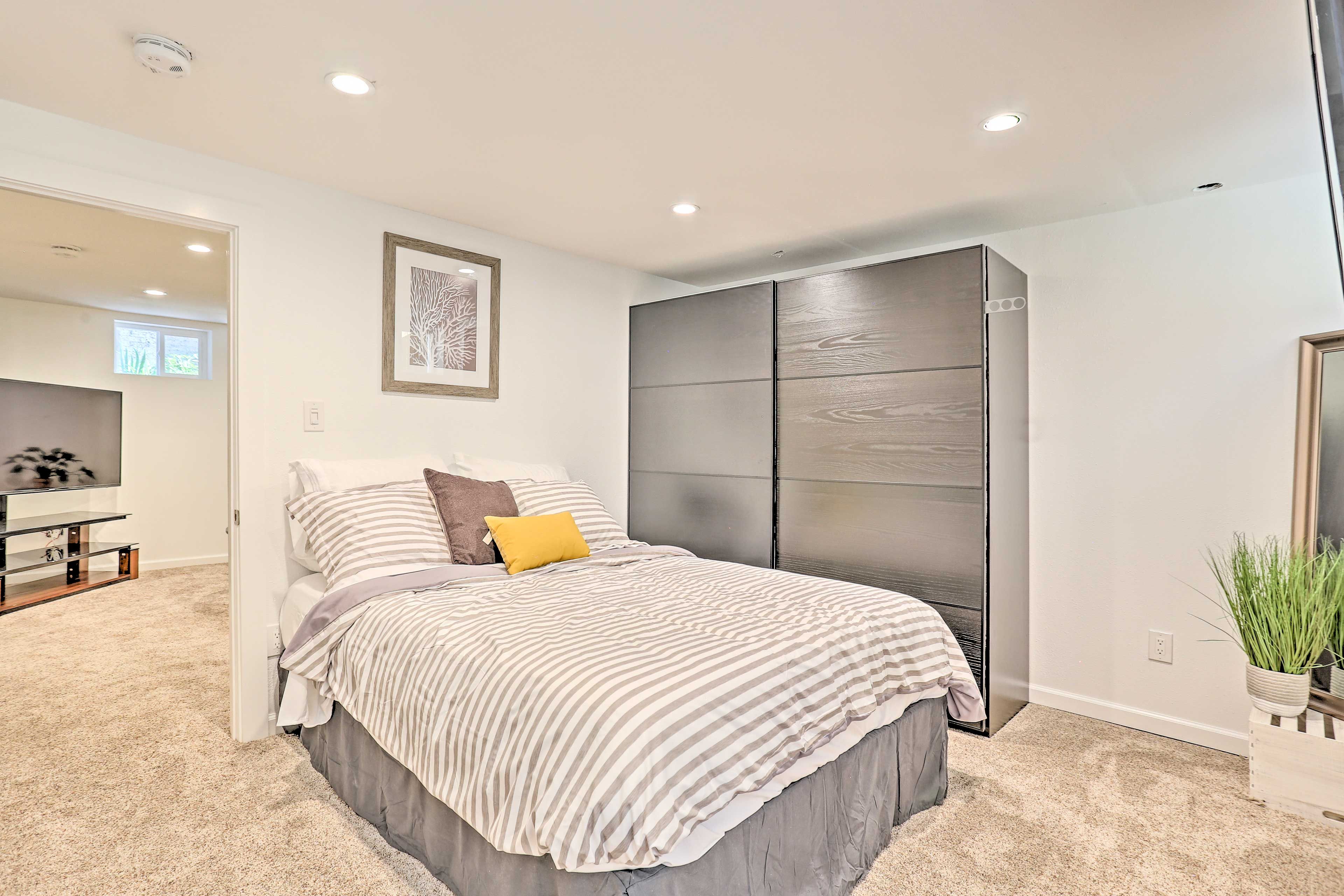 Hide away belongings in the large closet.