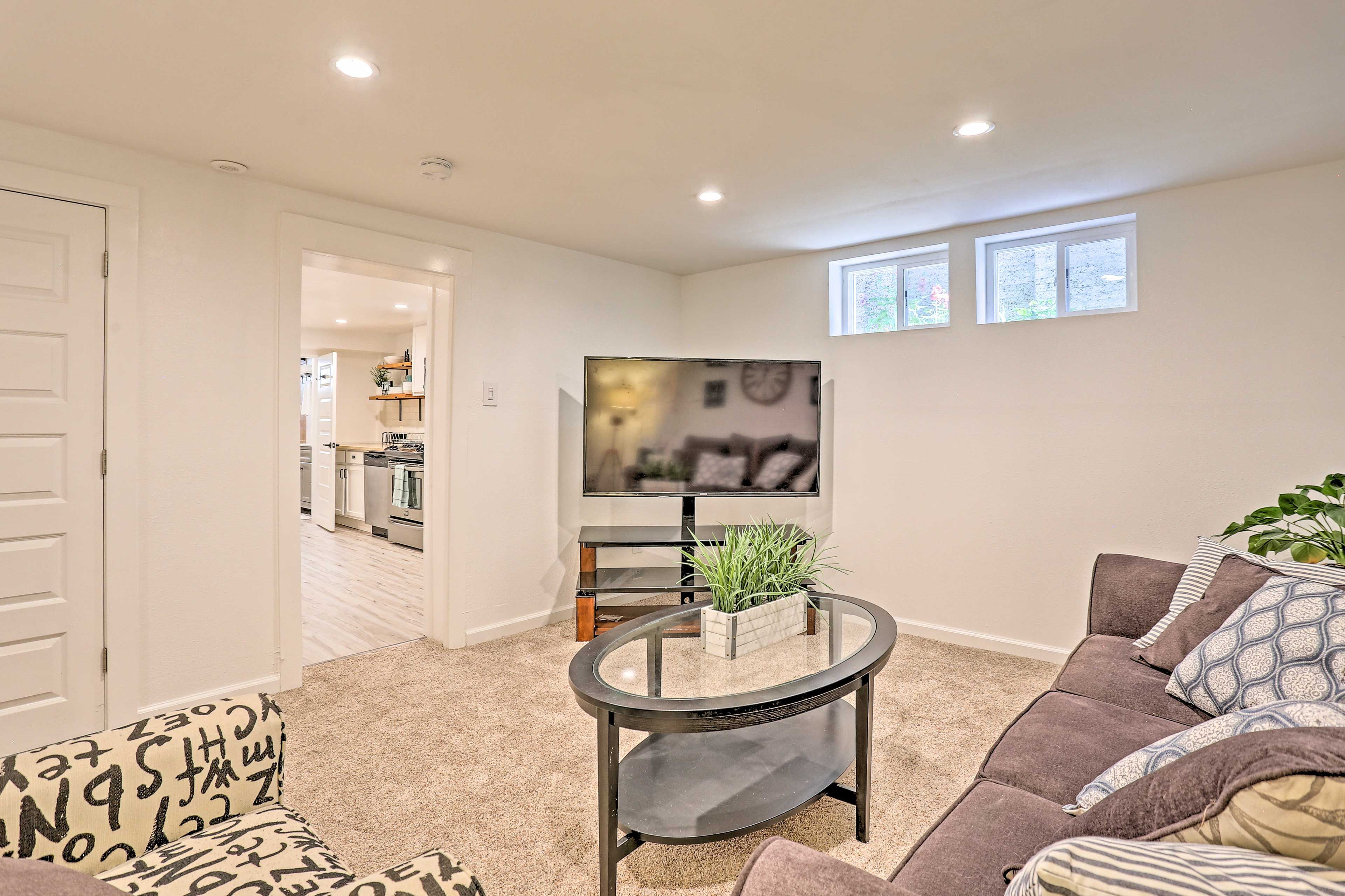 Watch movies on the flat-screen Smart TV.