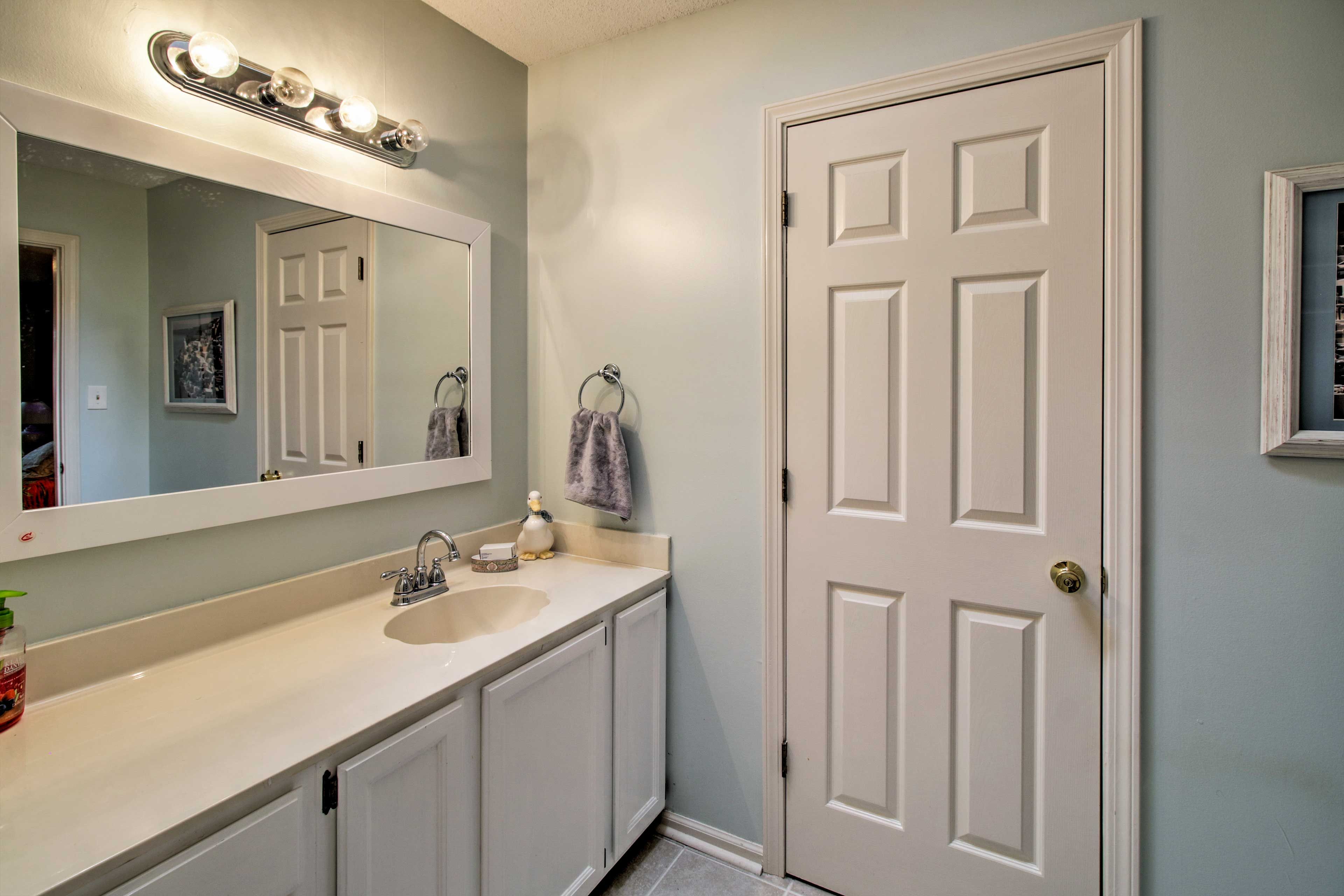 Freshen up in the bathroom.