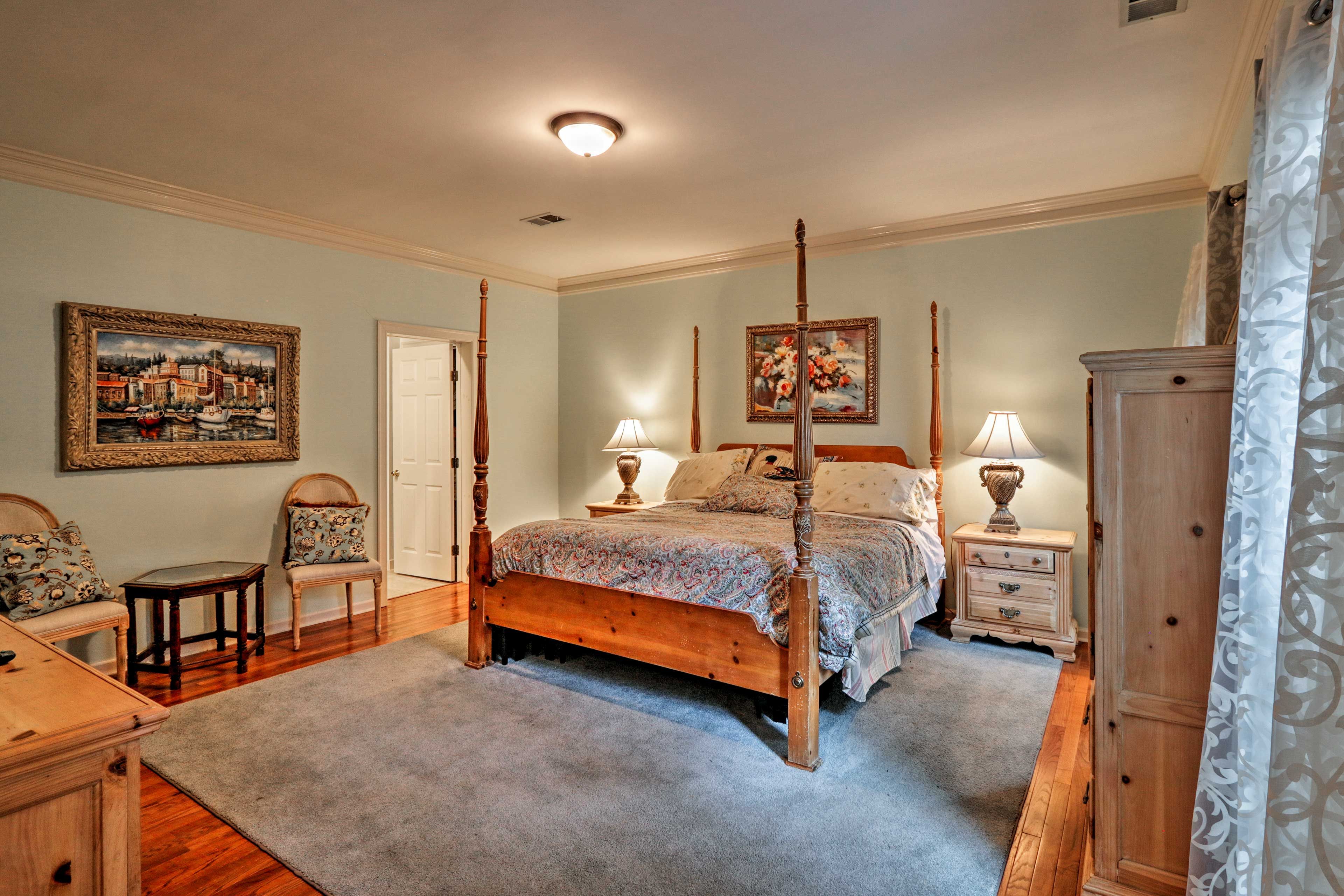 Sleep easy on this bedroom's king bed.