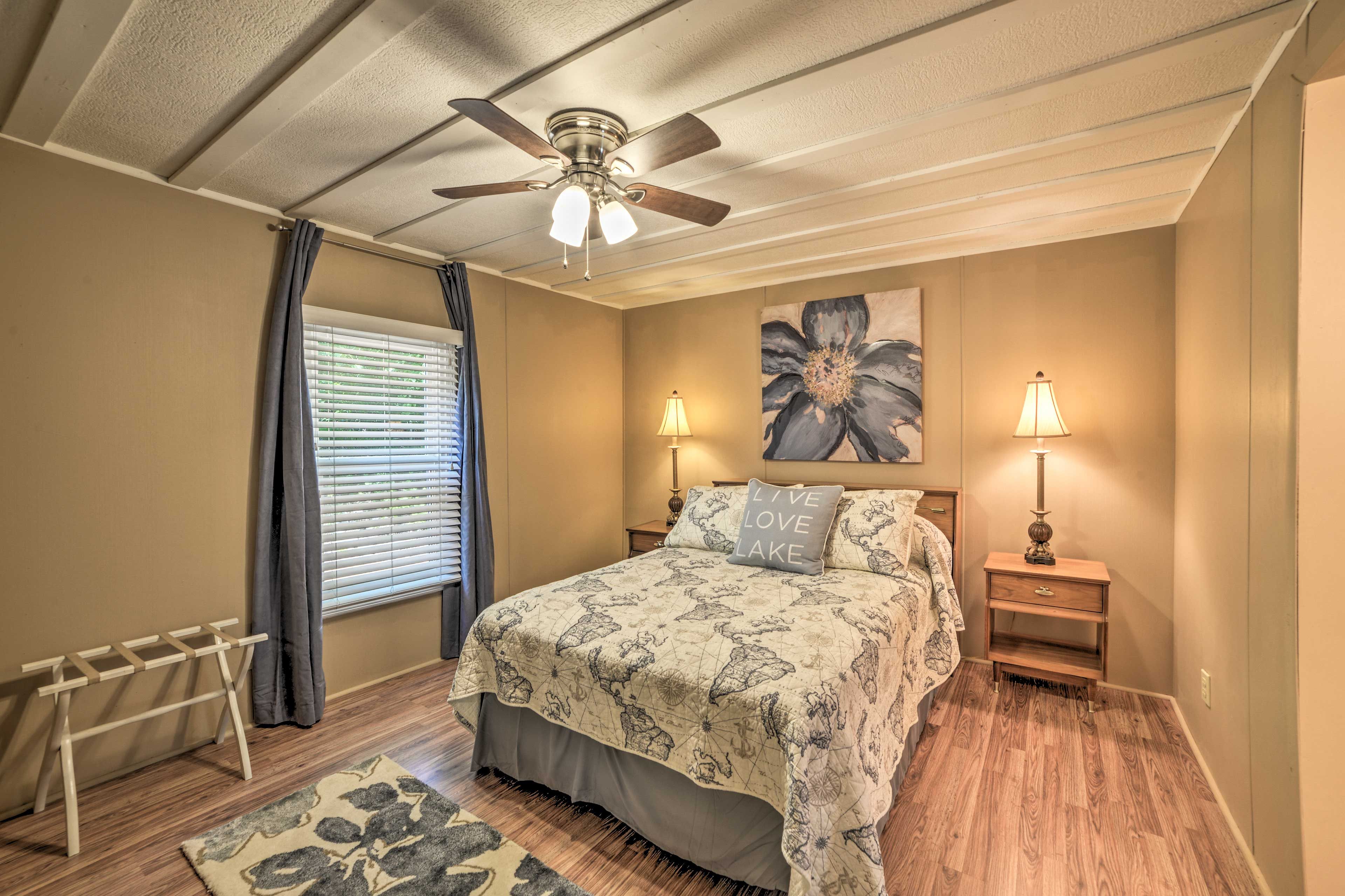 Two guests can sleep comfortably in this queen bed.