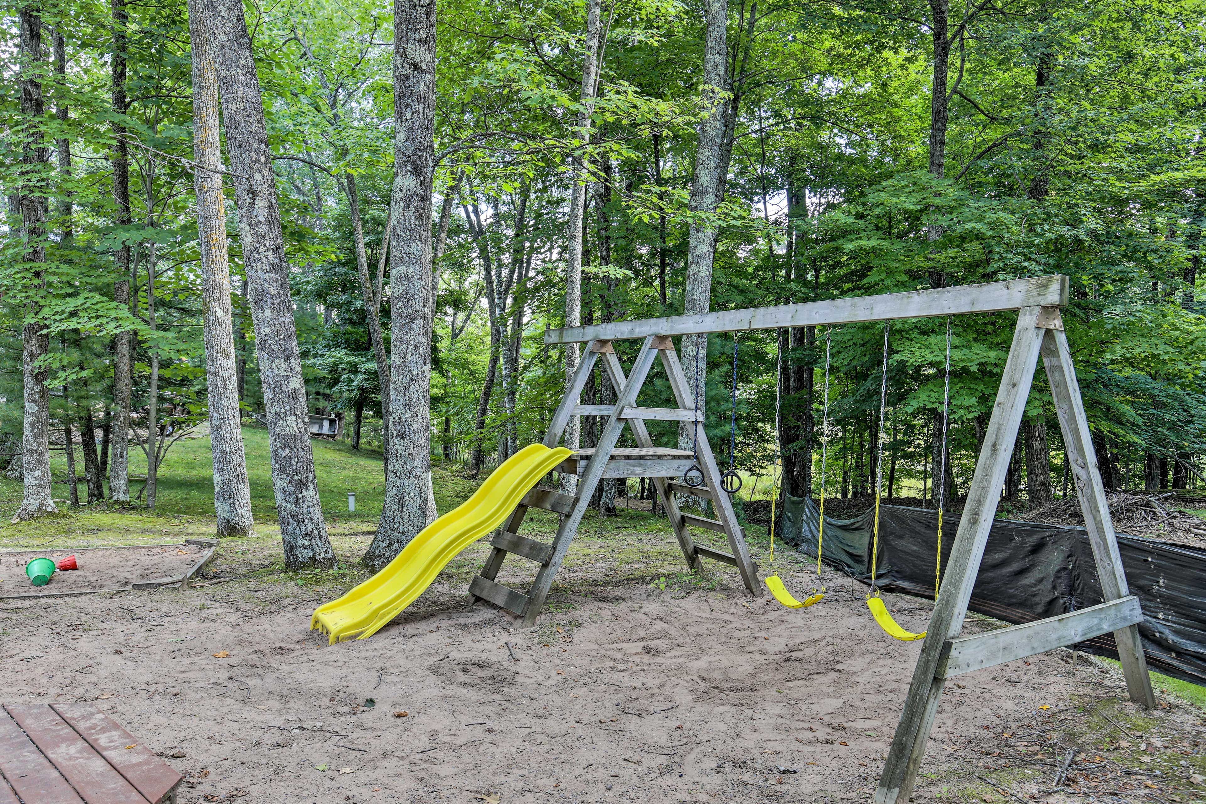 Little ones will delight at the swing set.