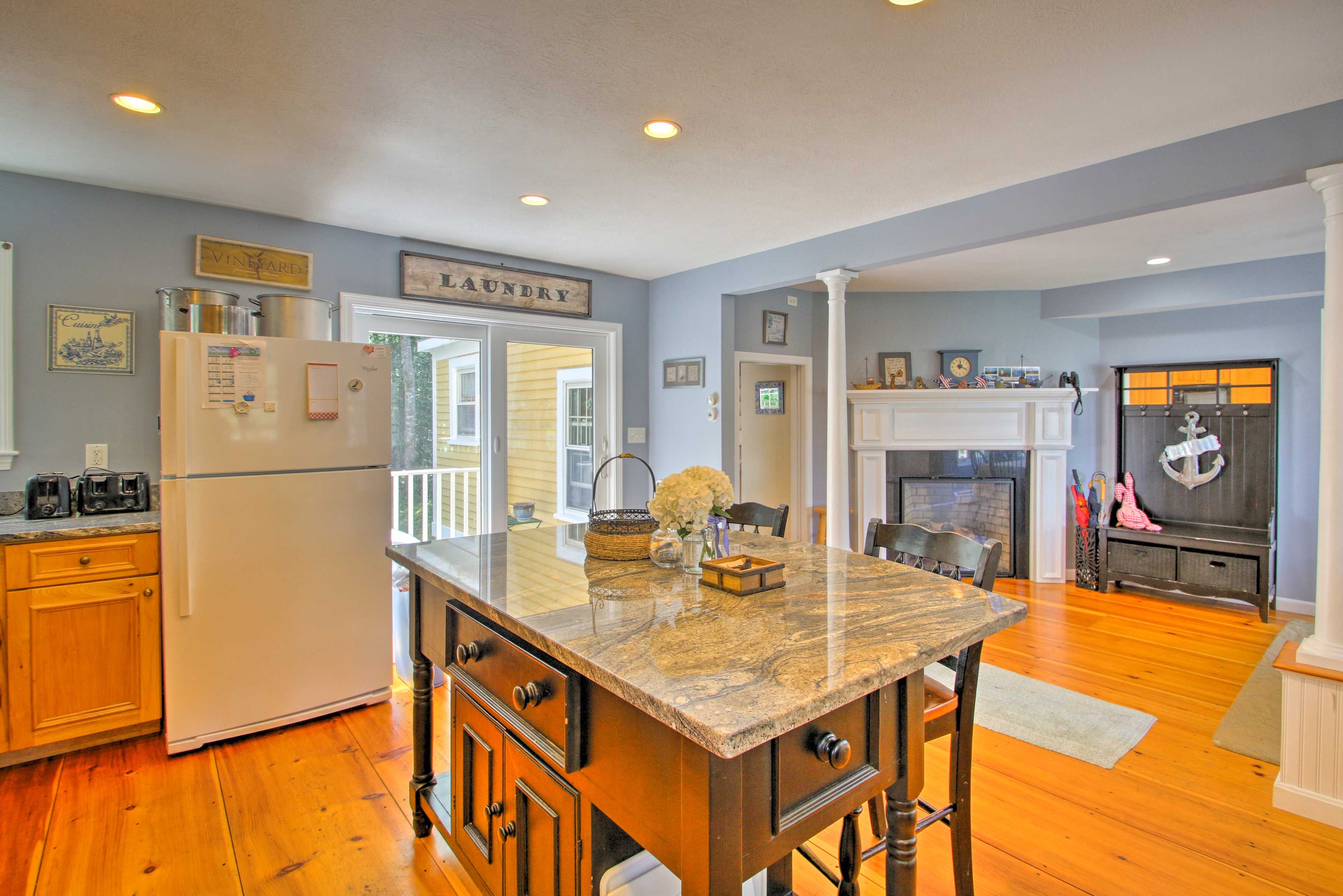 Prepare meals in the fully equipped kitchen.