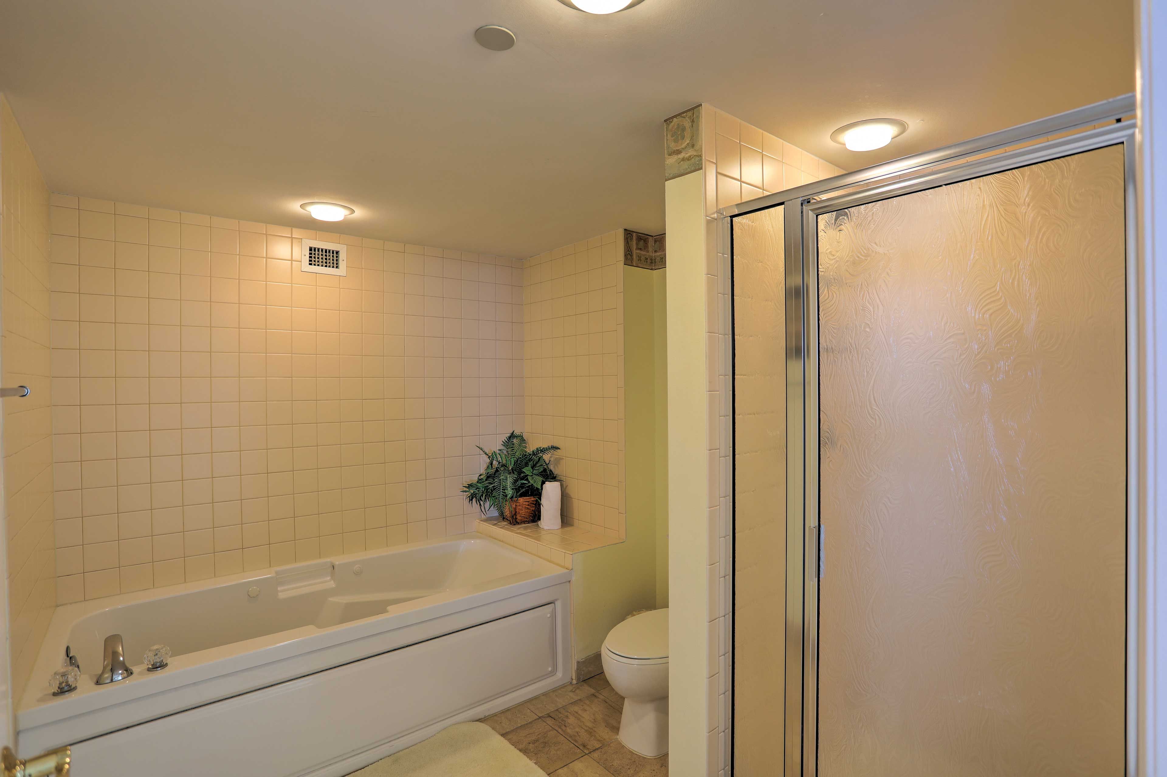 Enjoy a soothing soak in the garden tub.