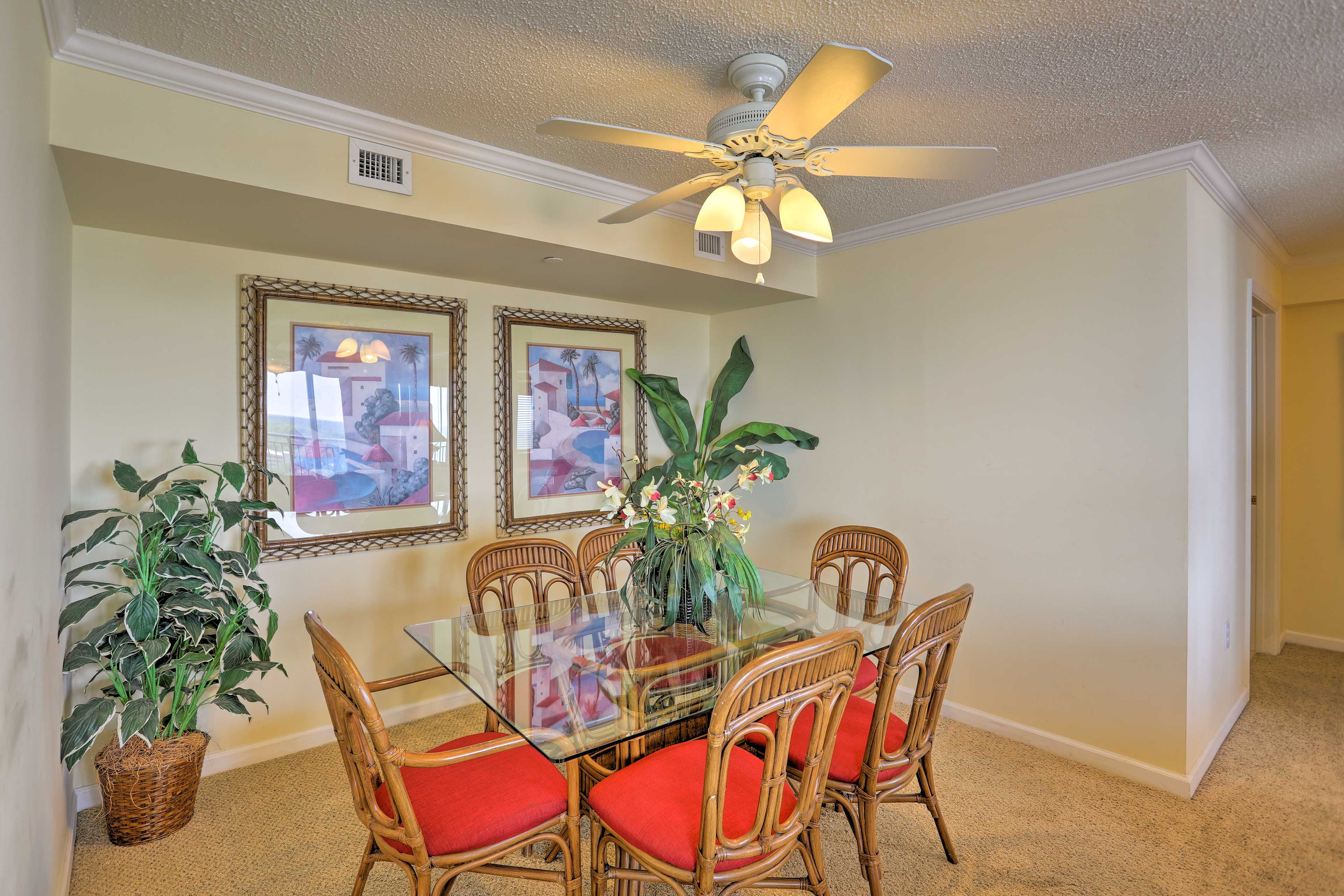 Savor meals at the table for 6.