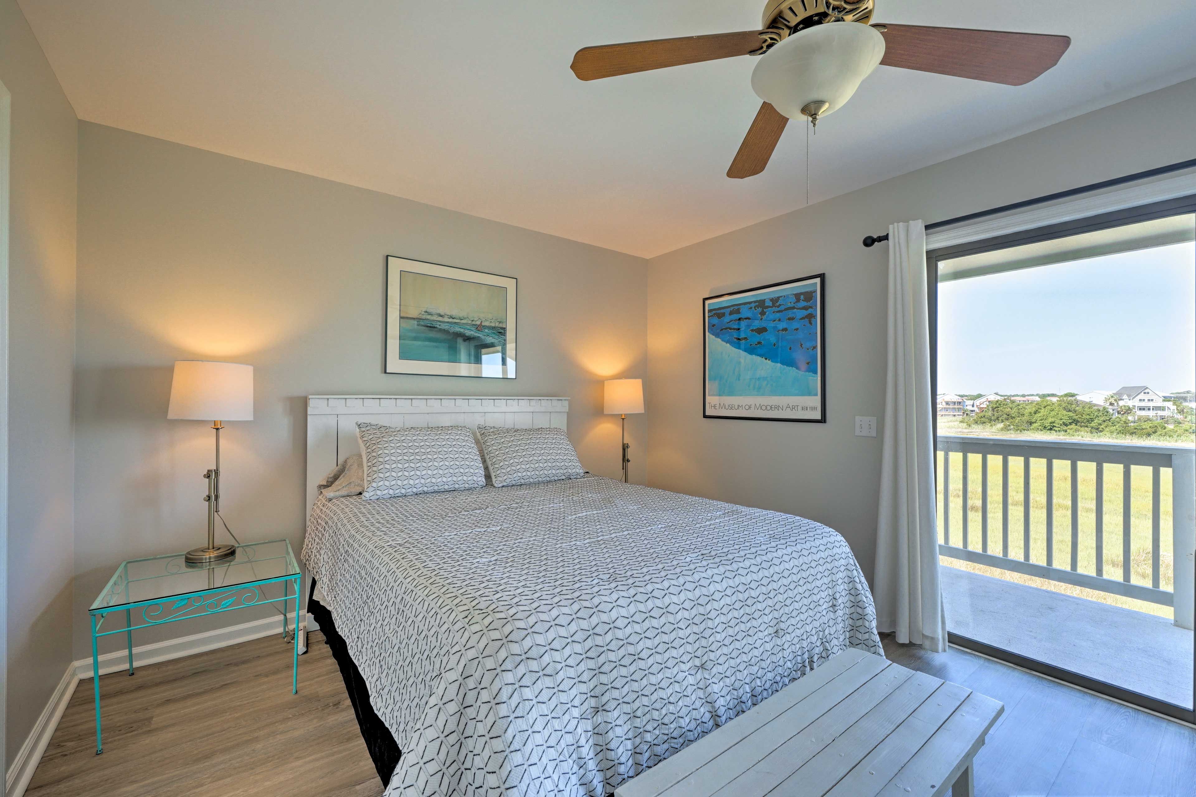 Fall into this queen-sized bed after a day at the beach!