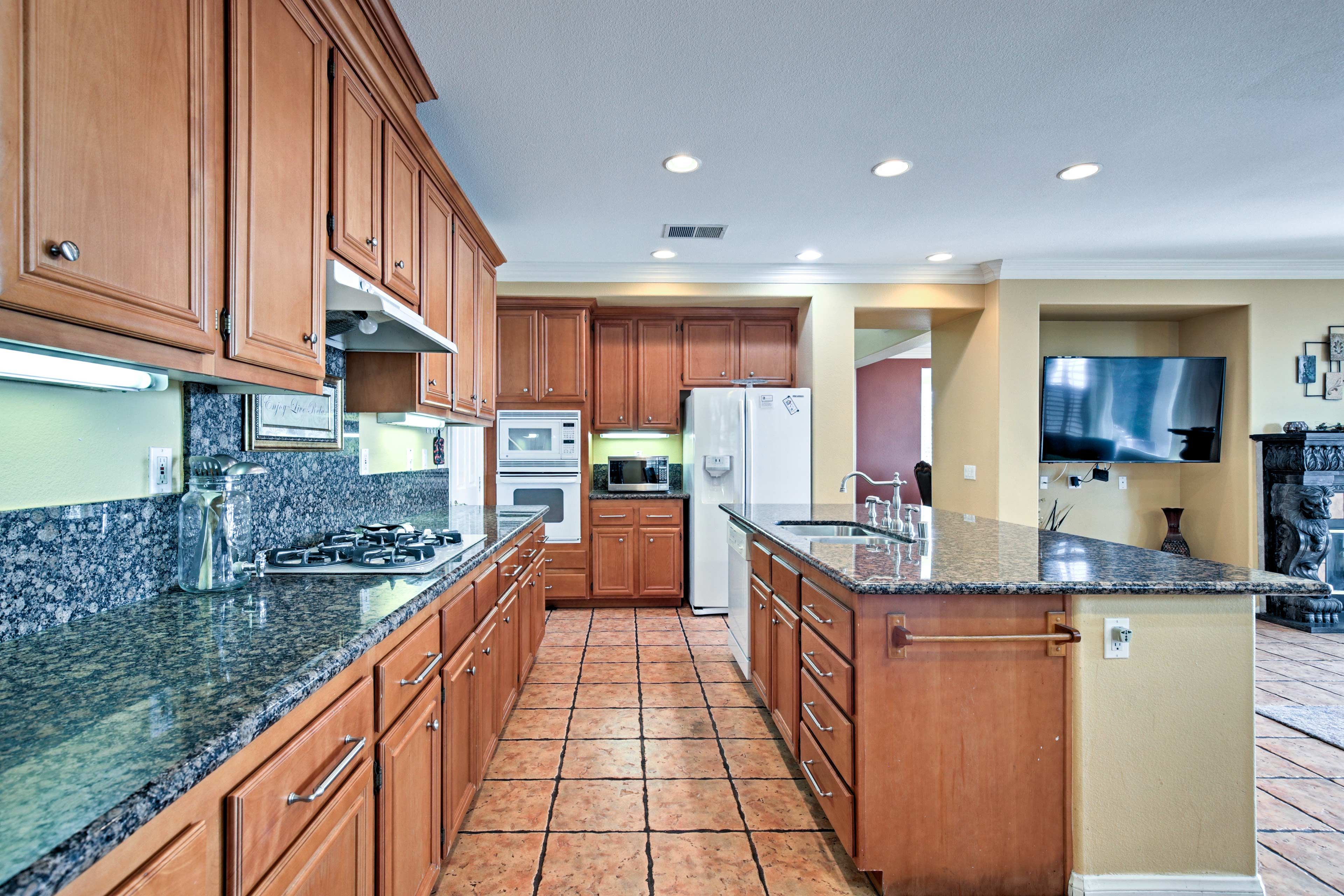 Prepare home-cooked meals in the fully equipped kitchen.