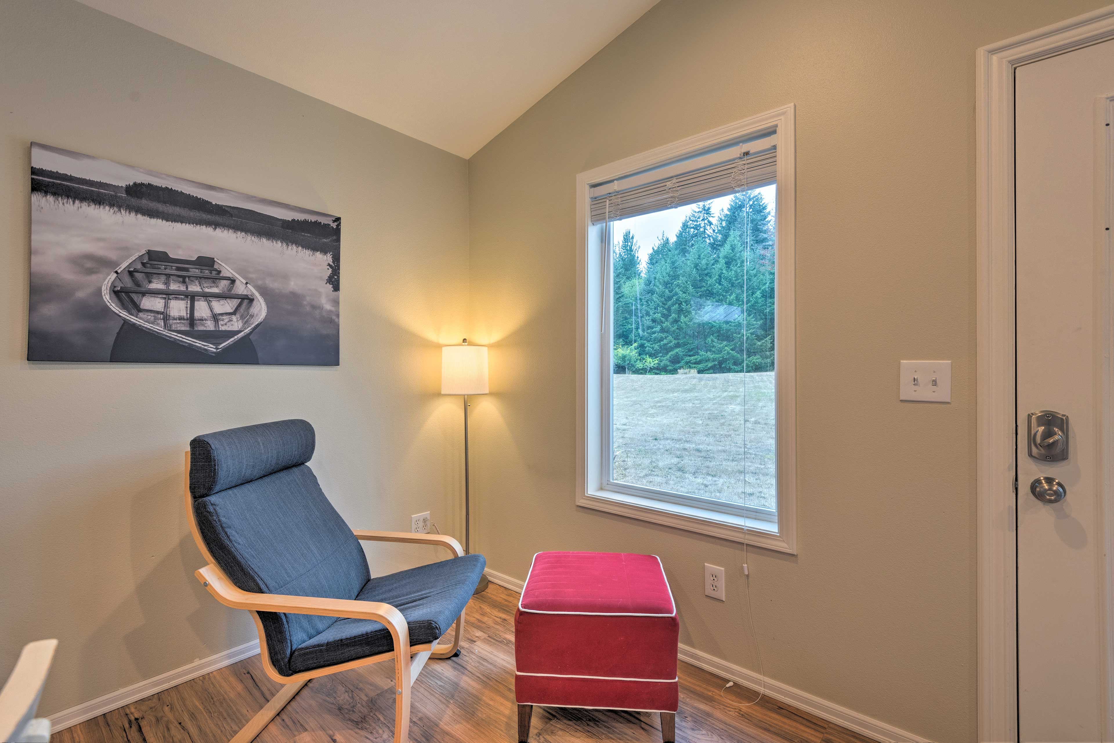 Sit with a good book while enjoying the wooded views.
