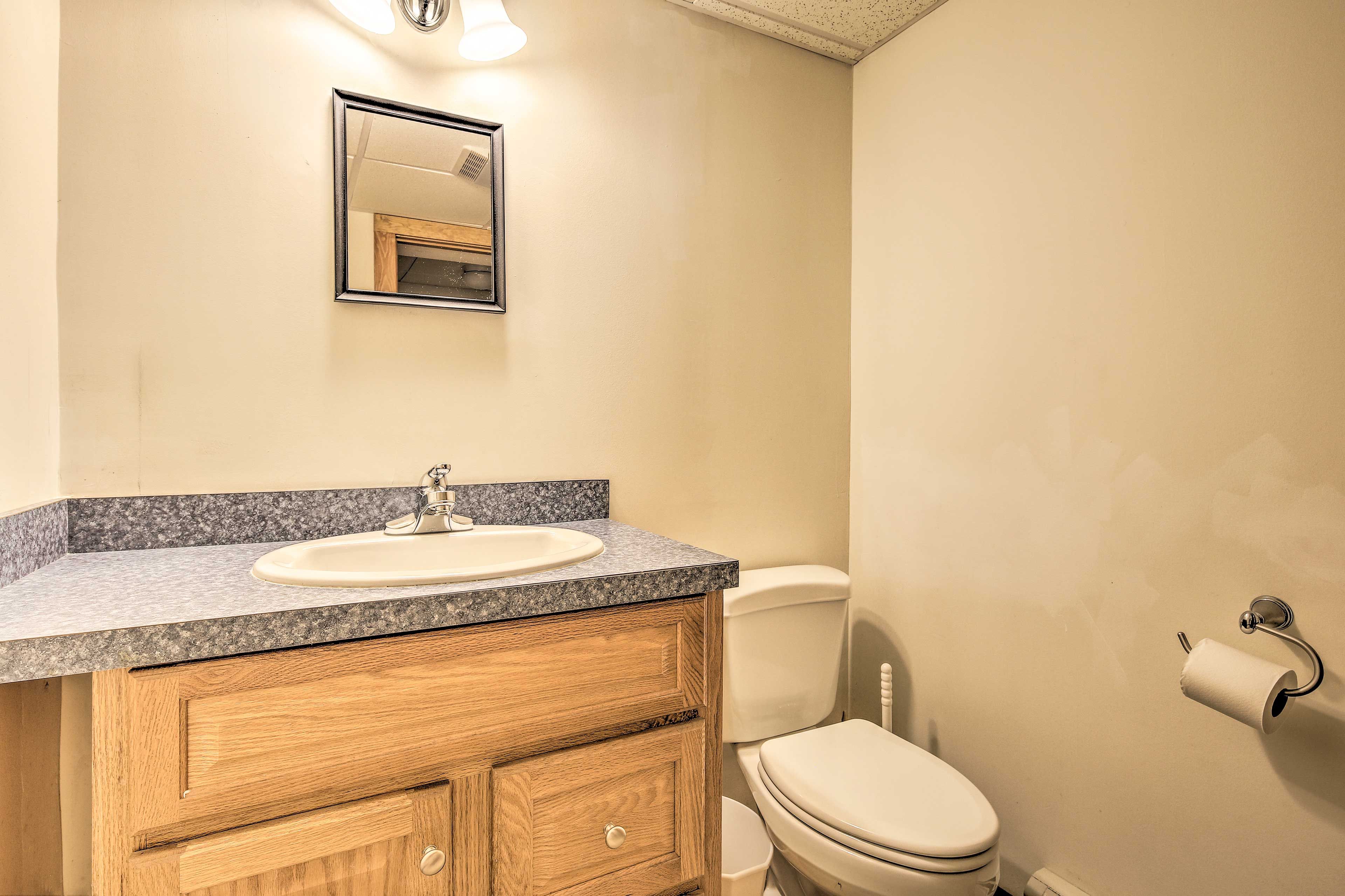 There's a half bathroom for washing up!