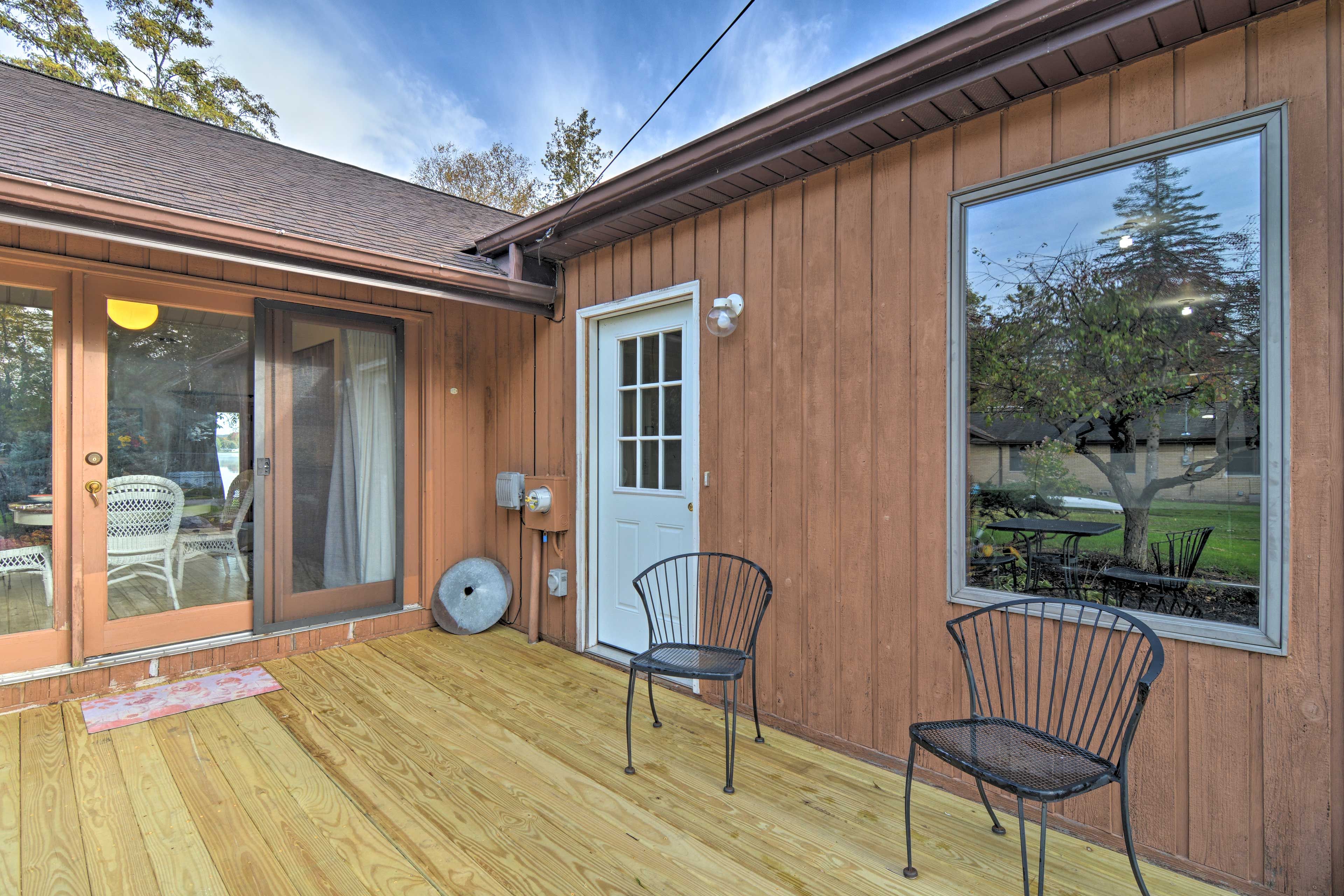 The front patio is accessed through the kitchen's sliding glass doors.