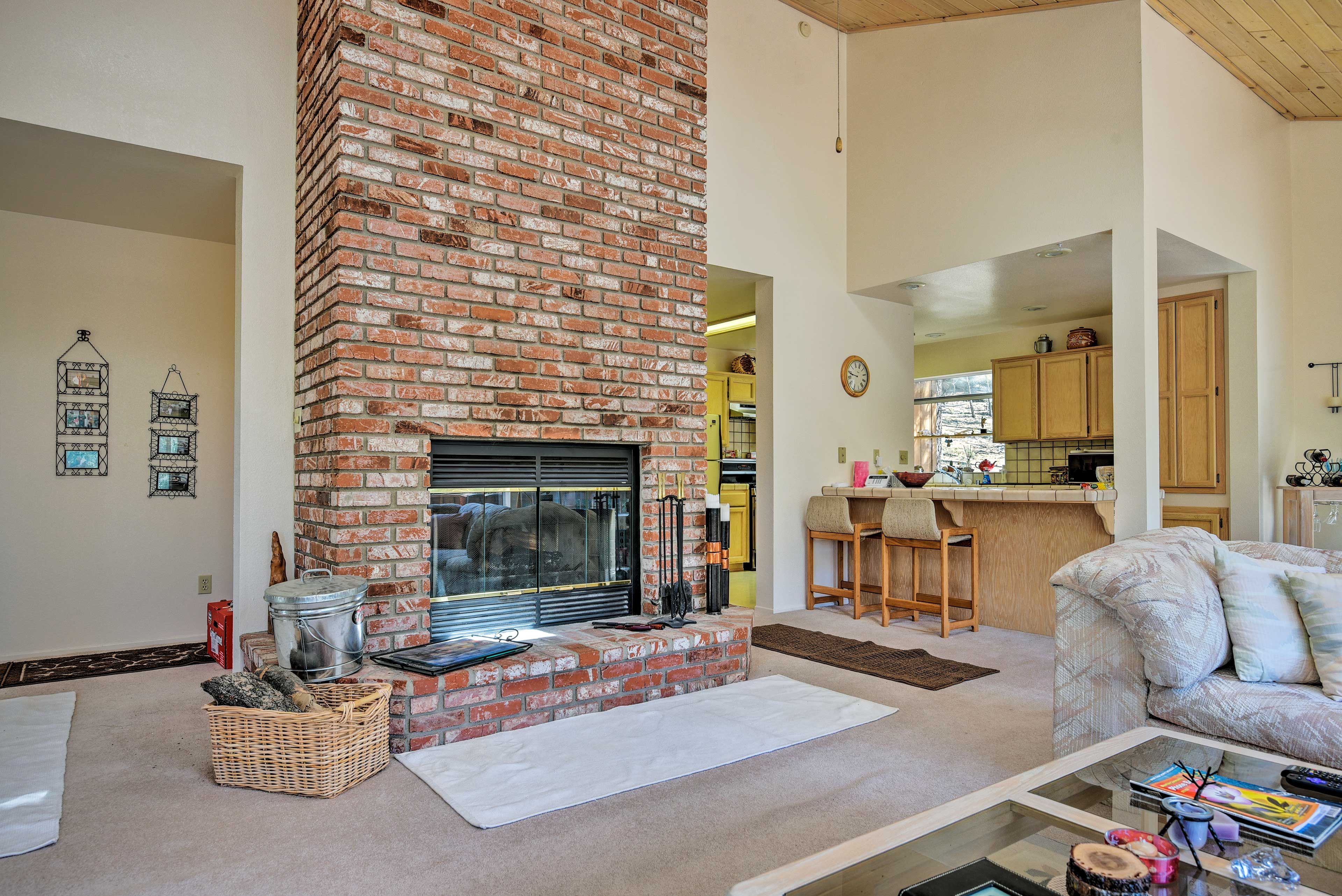 Light the wood-burning fireplace and relax in the warmth.