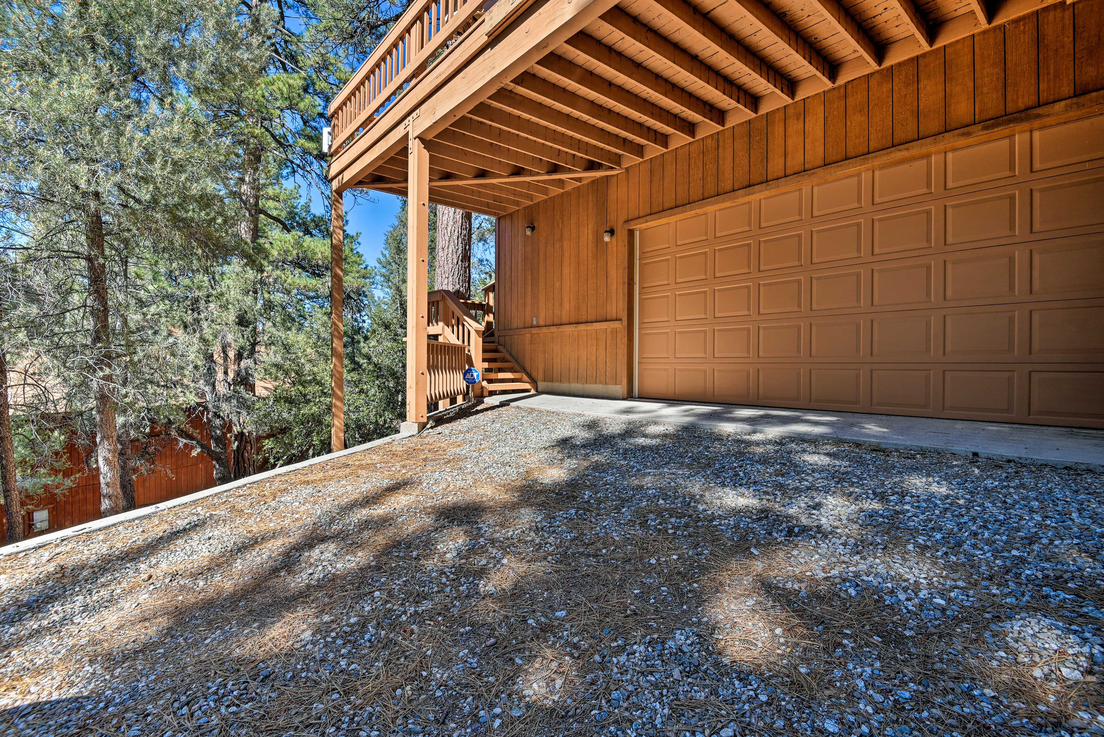 Two vehicles can park on the property.