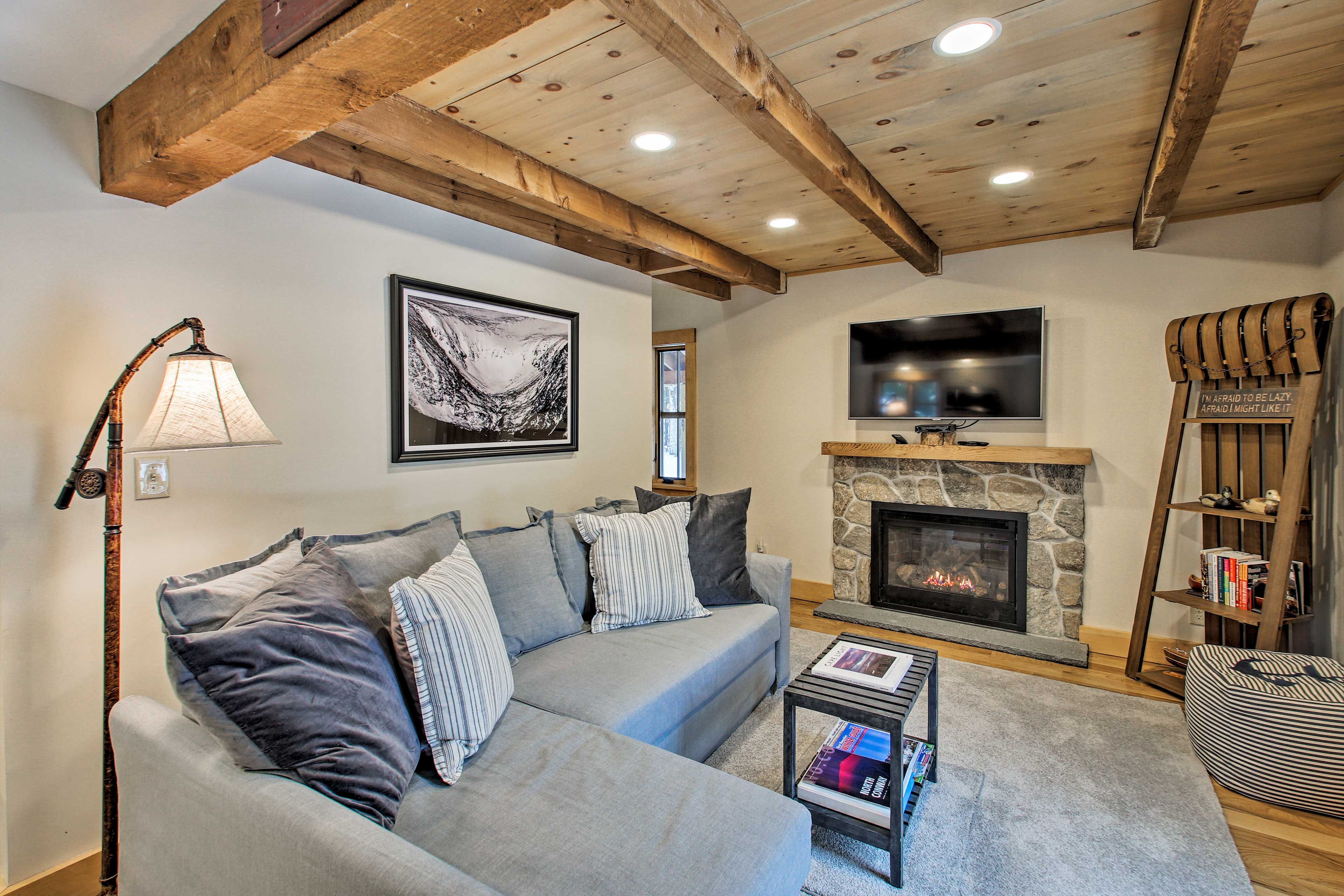 Crank up the fireplace anytime of the year for added warmth at night!