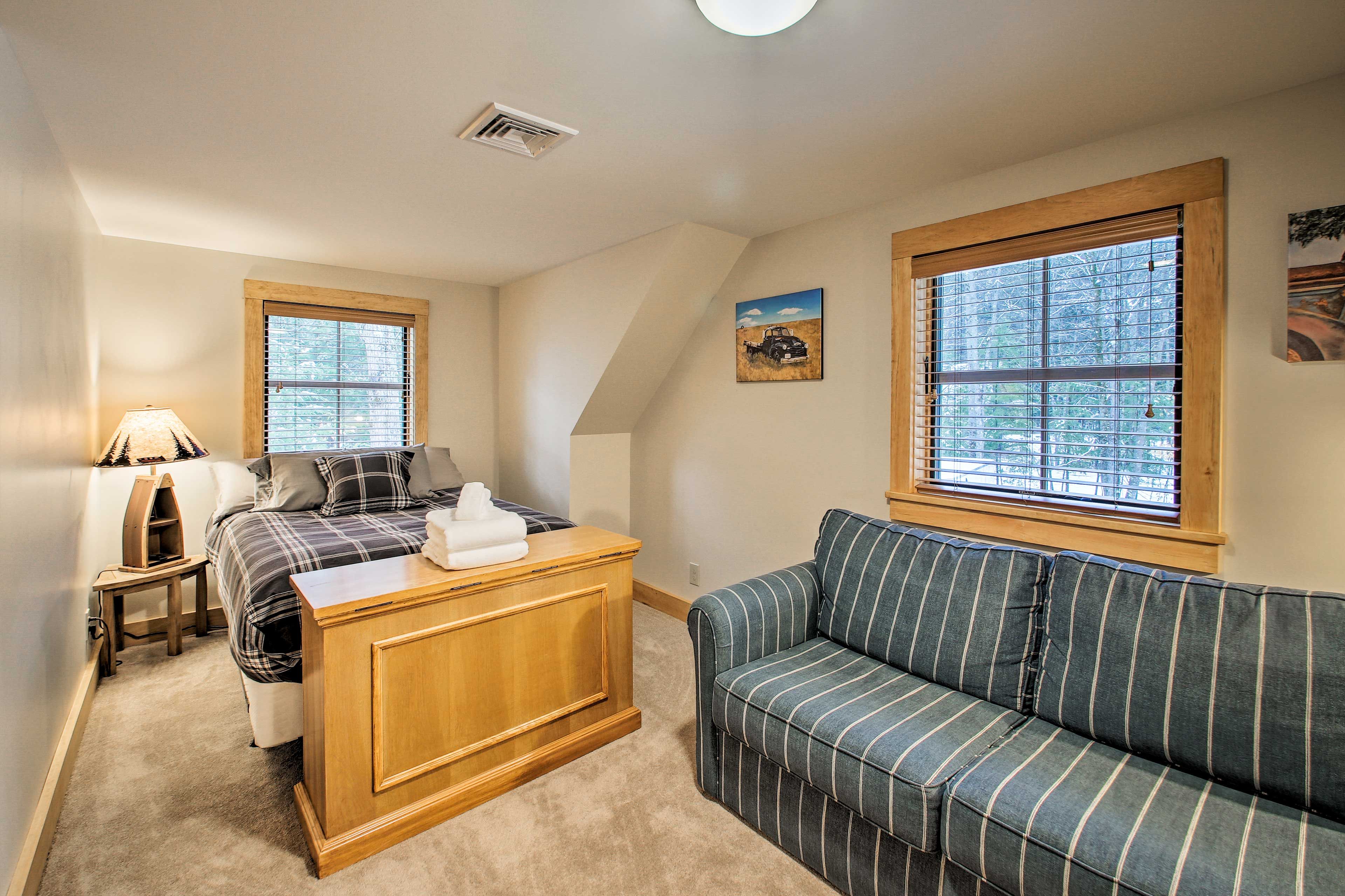 You'll find a full bed and a sleeper sofa in the 2nd bedroom.