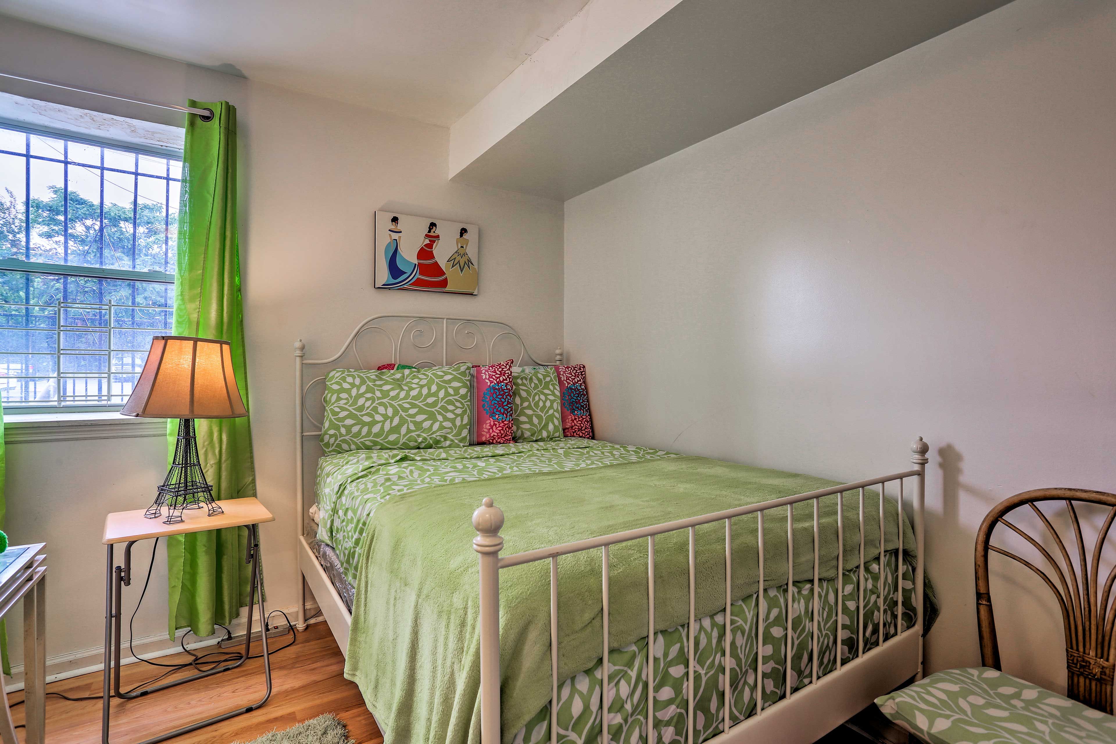 Claim the queen bed as your own each night.