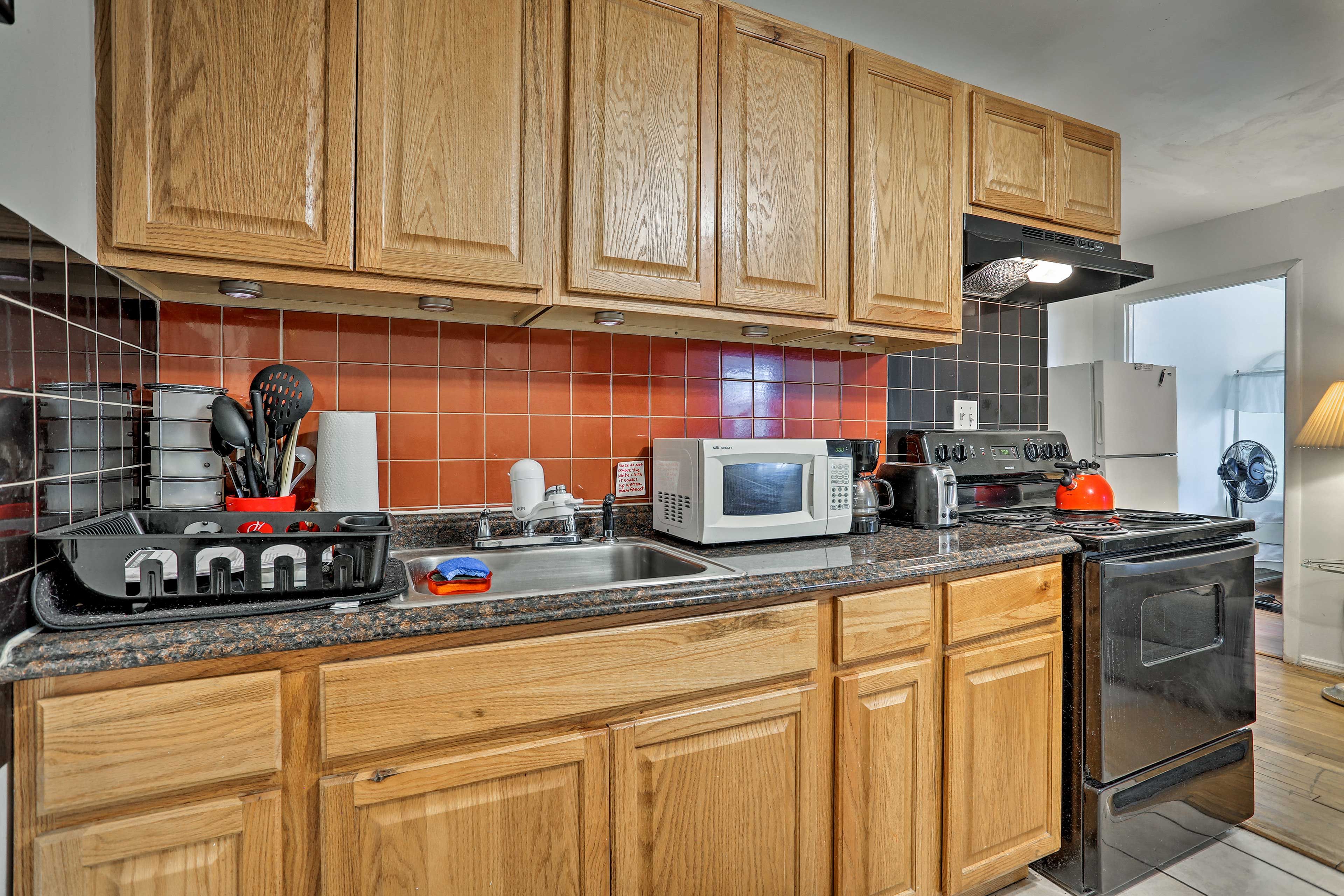 Cooking basics are provided to whip up a home-cooked meal.