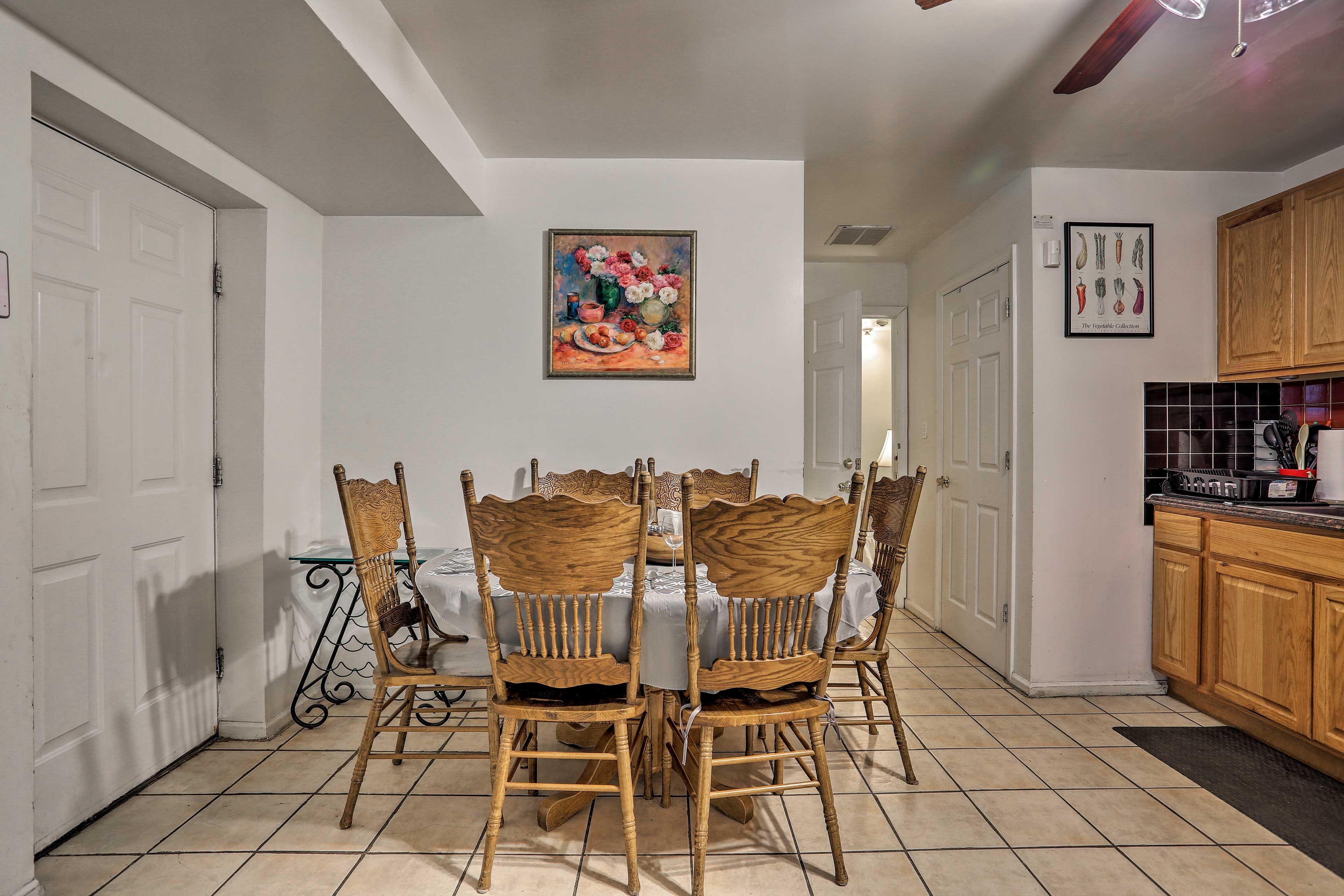 Tile flooring highlights the kitchen.