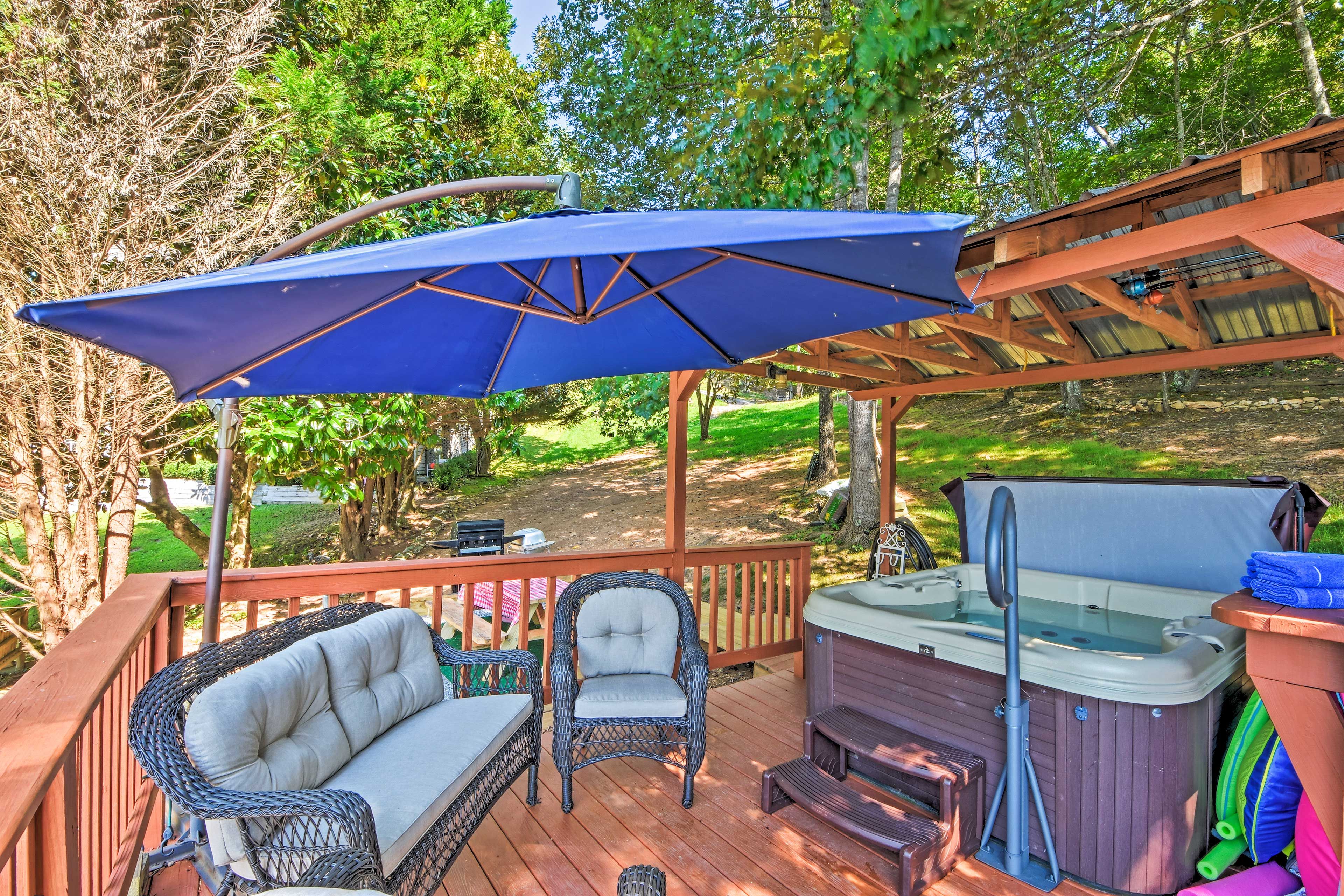 Take turns soothing your muscles in the hot tub.