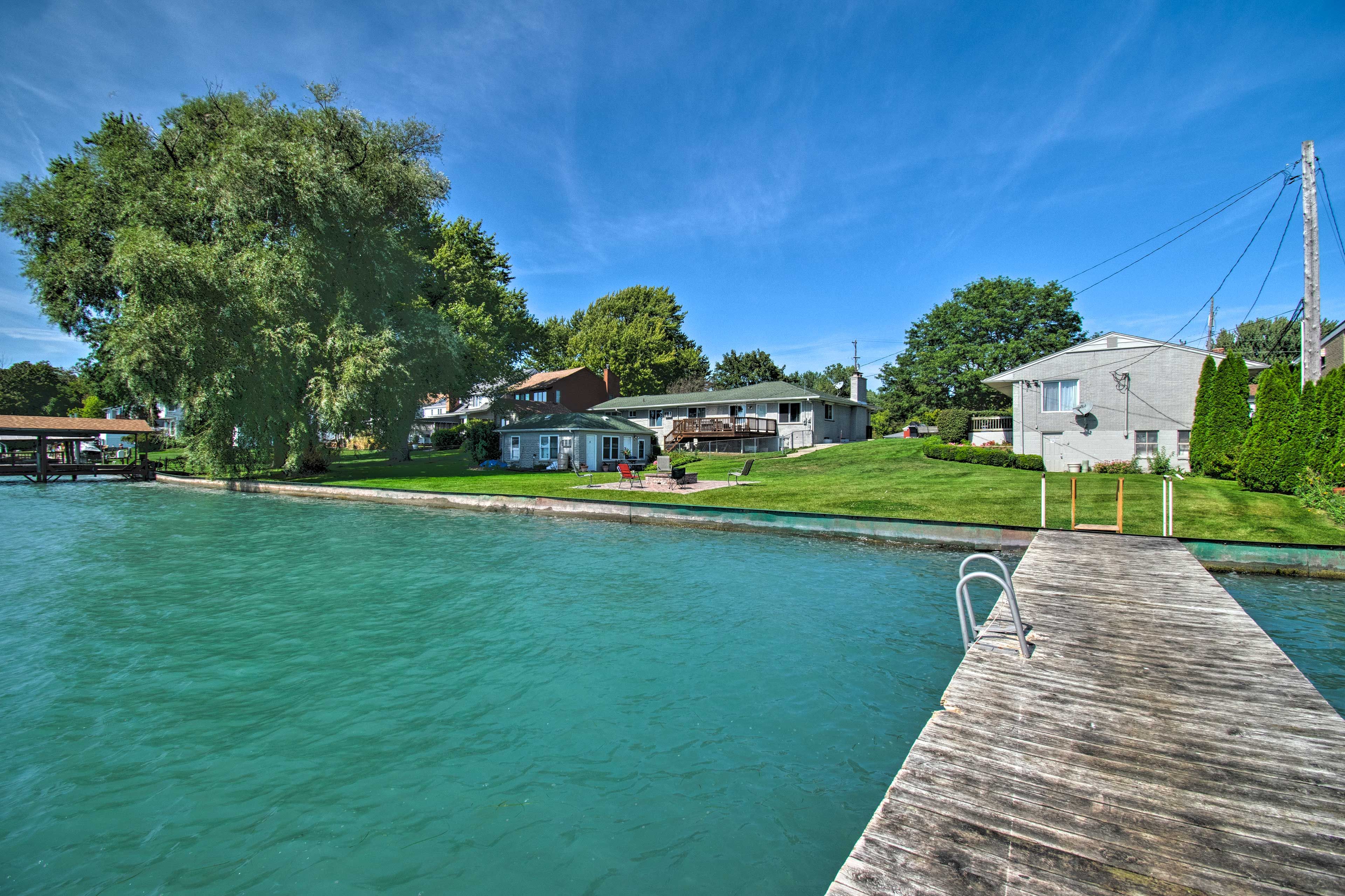 Change into your bathing suits and jump off the dock.