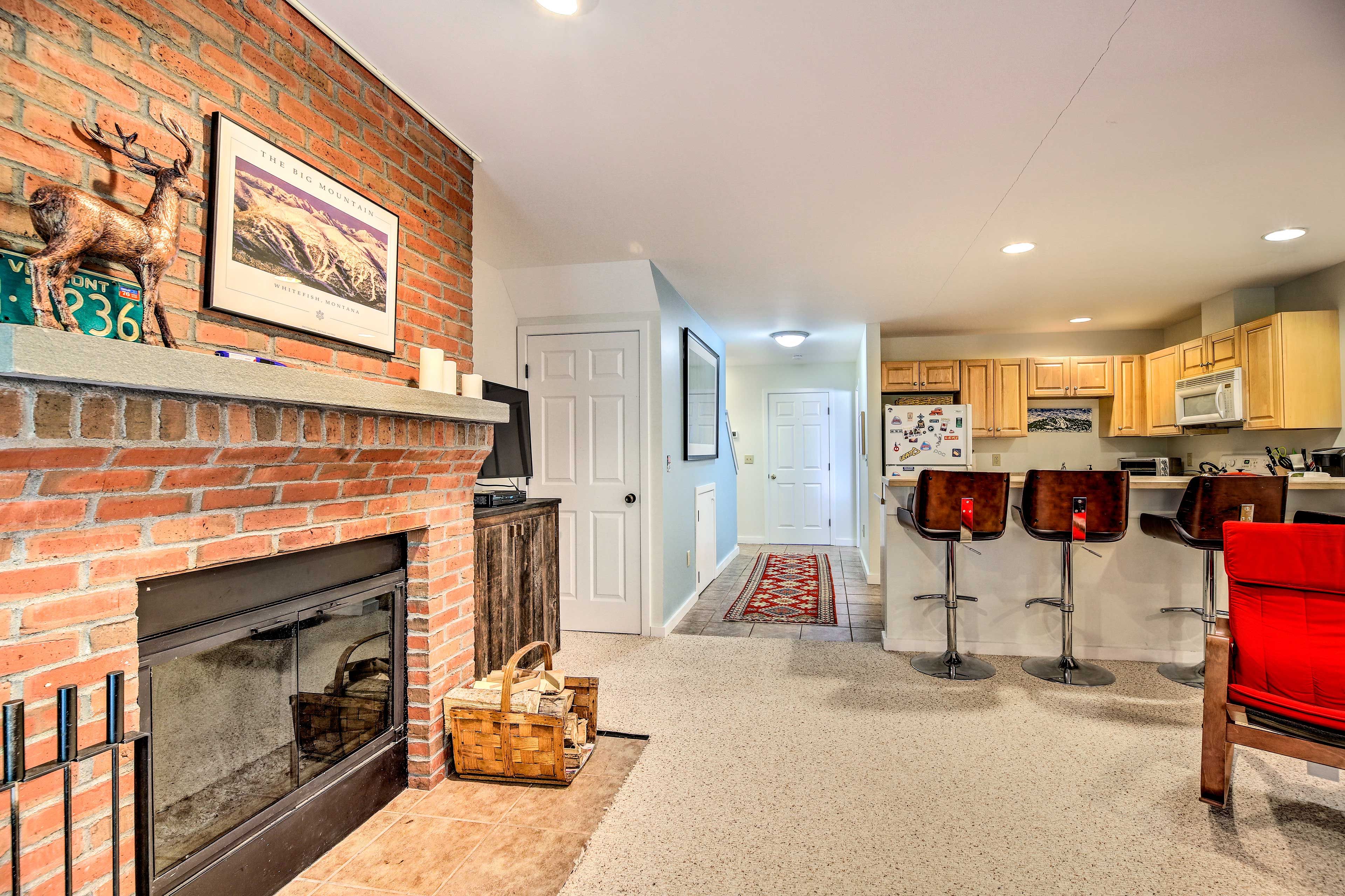 Light the wood-burning fireplace to stay warm and cozy.