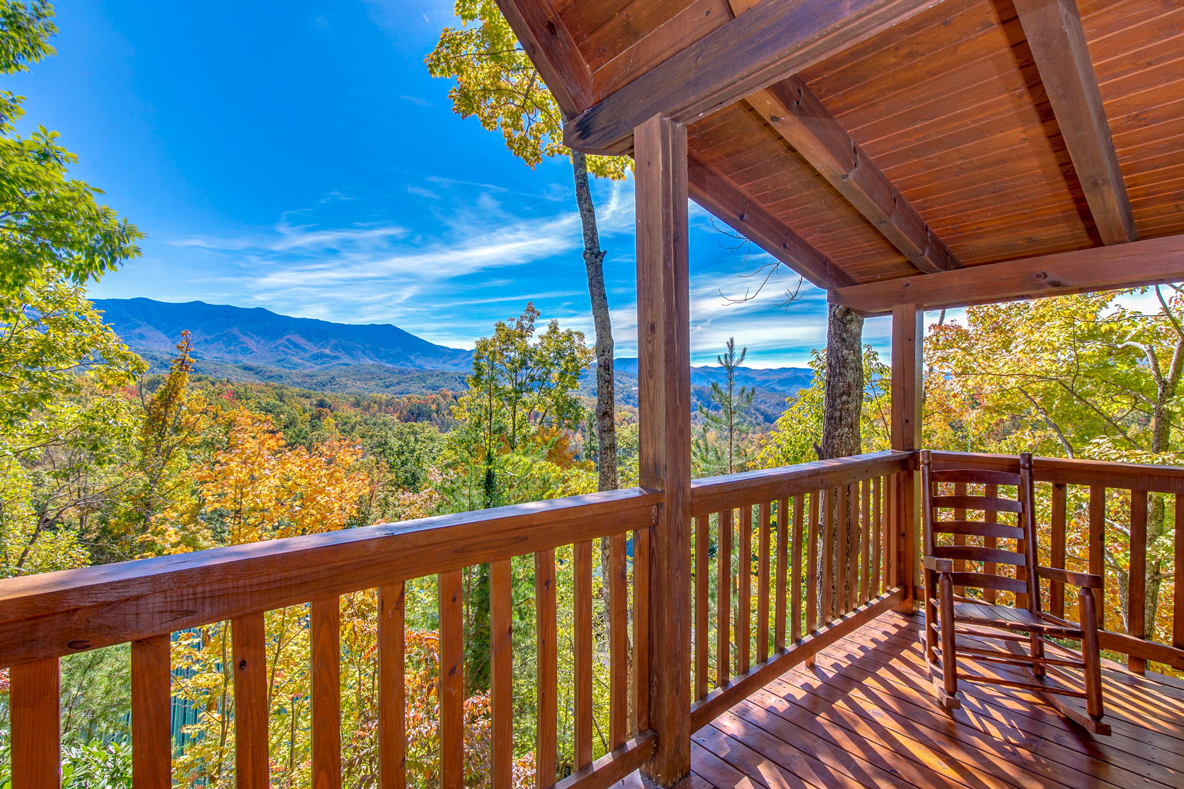 Cabin Exterior | Covered Deck w/ Mountain Views