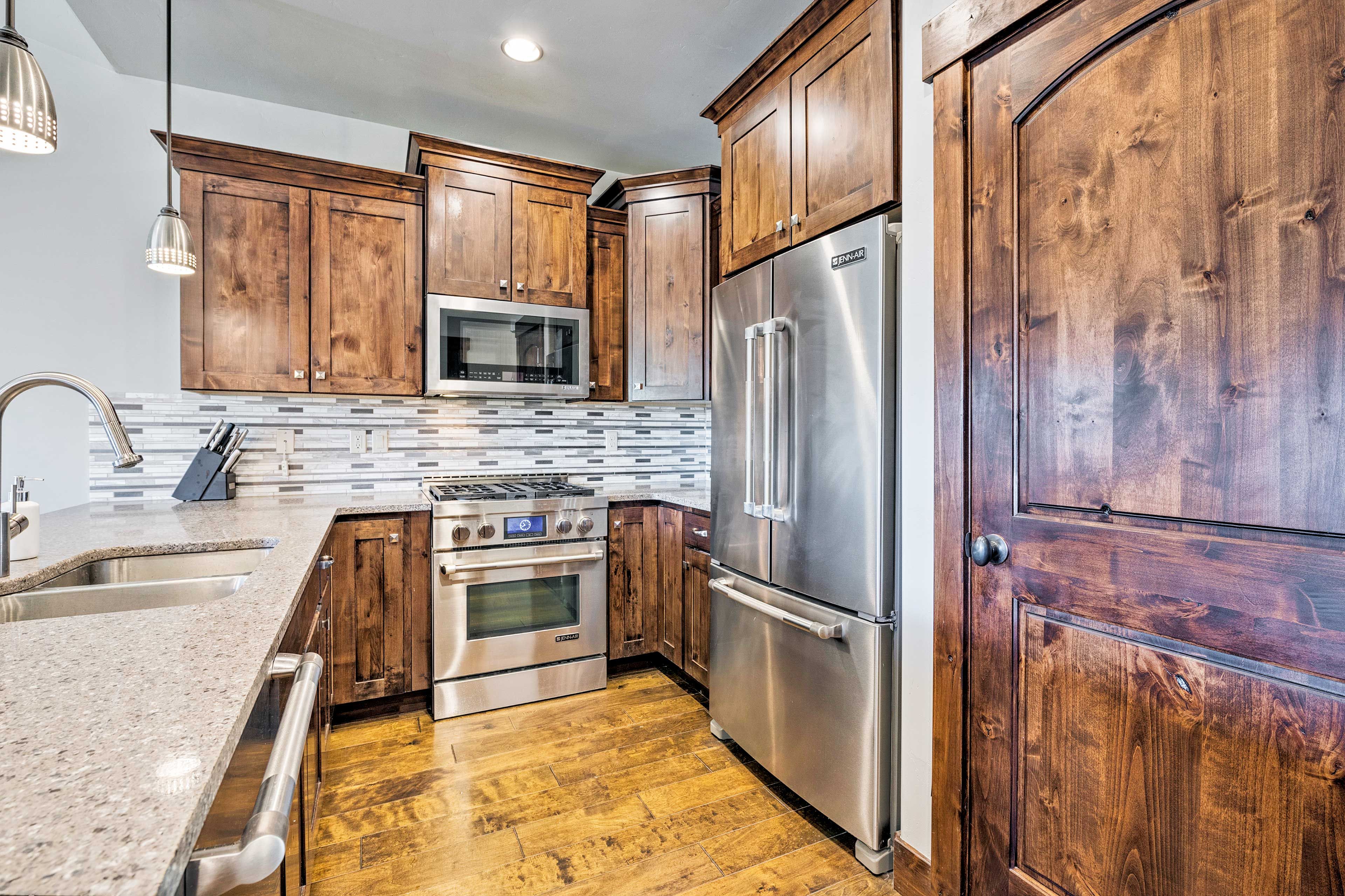 Stock the double-door refrigerator with all your favorites!
