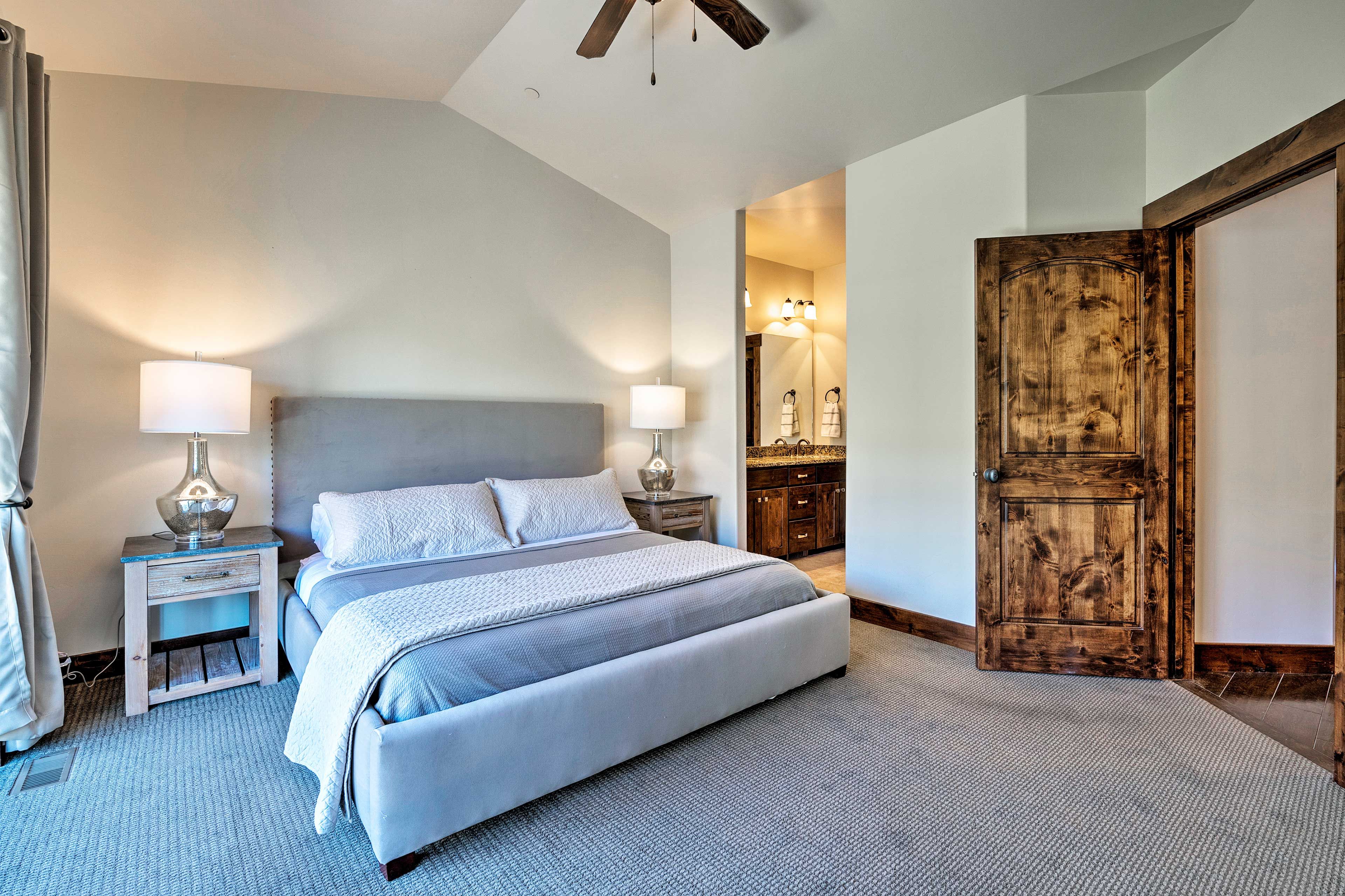This spacious bedroom also treats you to a king-sized bed!