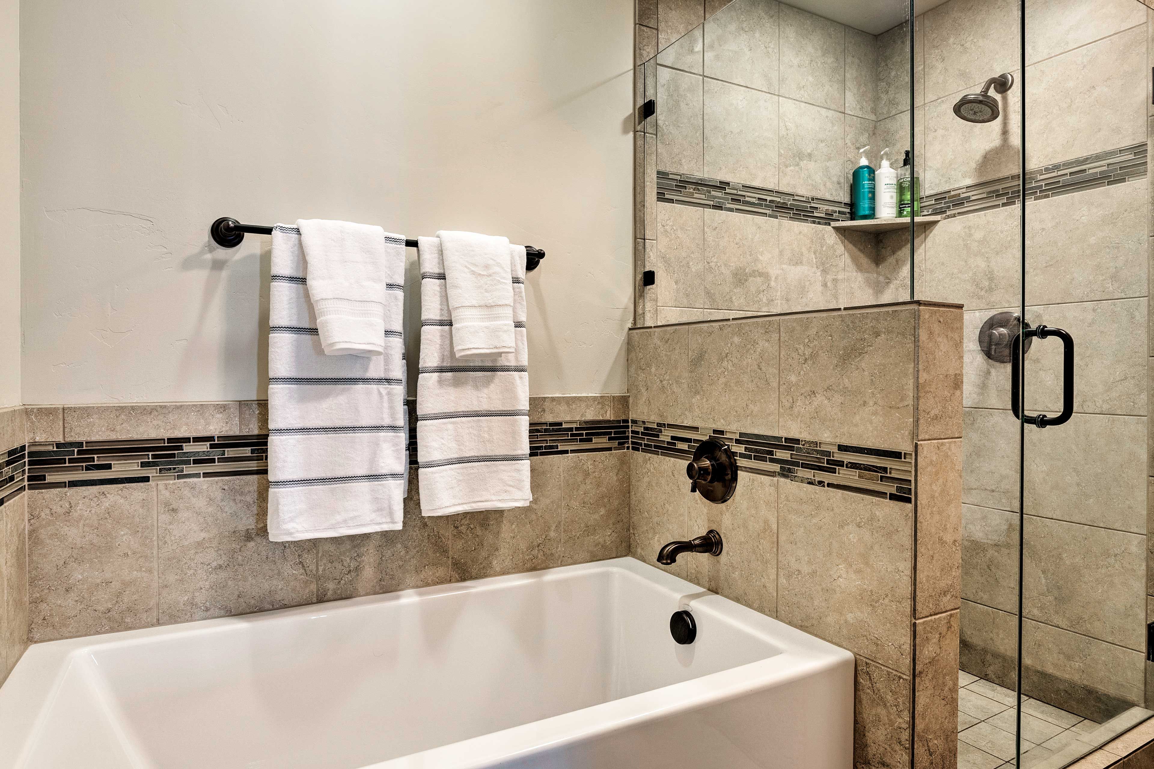 Rinse off in the shower or unwind with a soak in the tub.