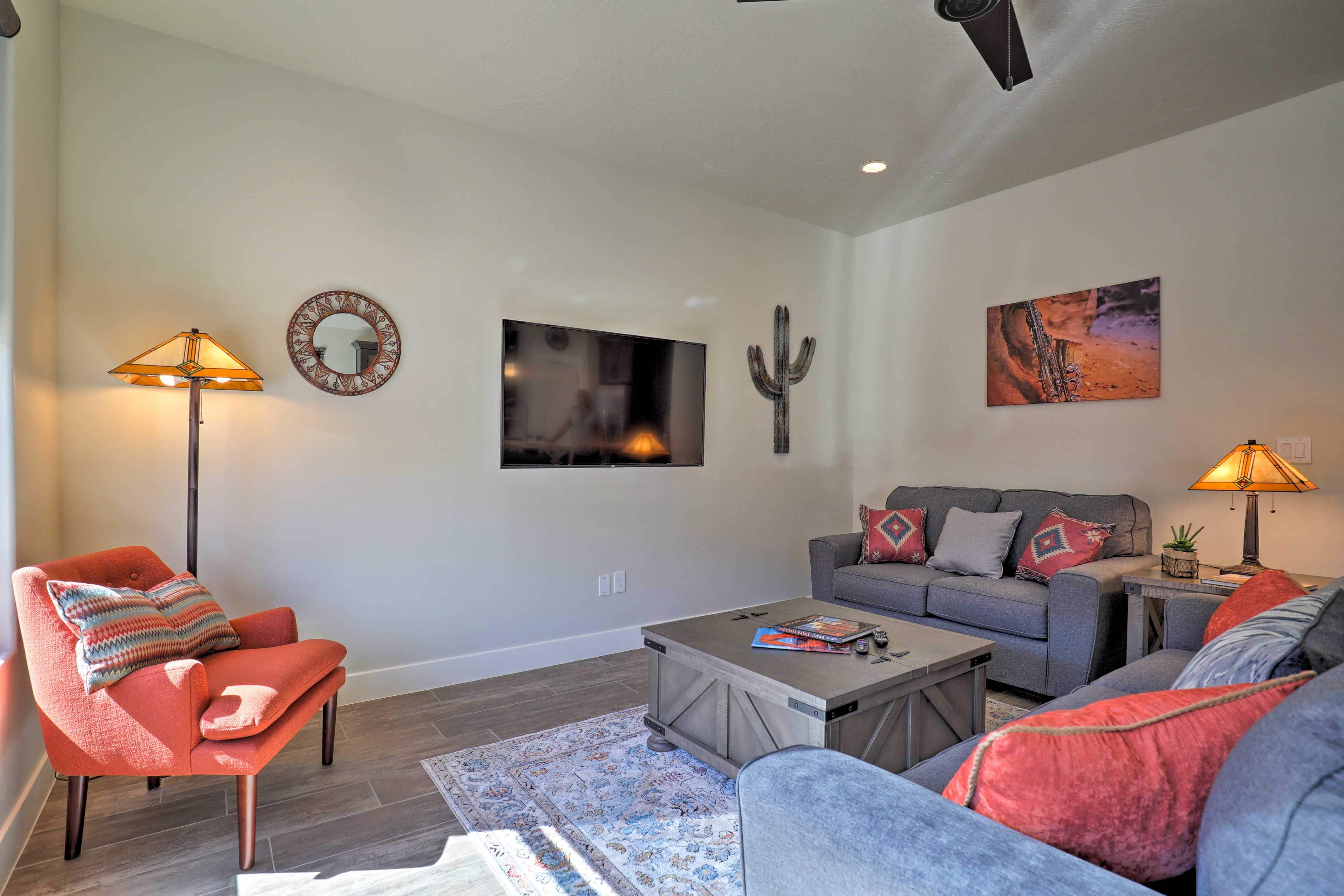 Stream film favorites on the flat-screen Smart TV!