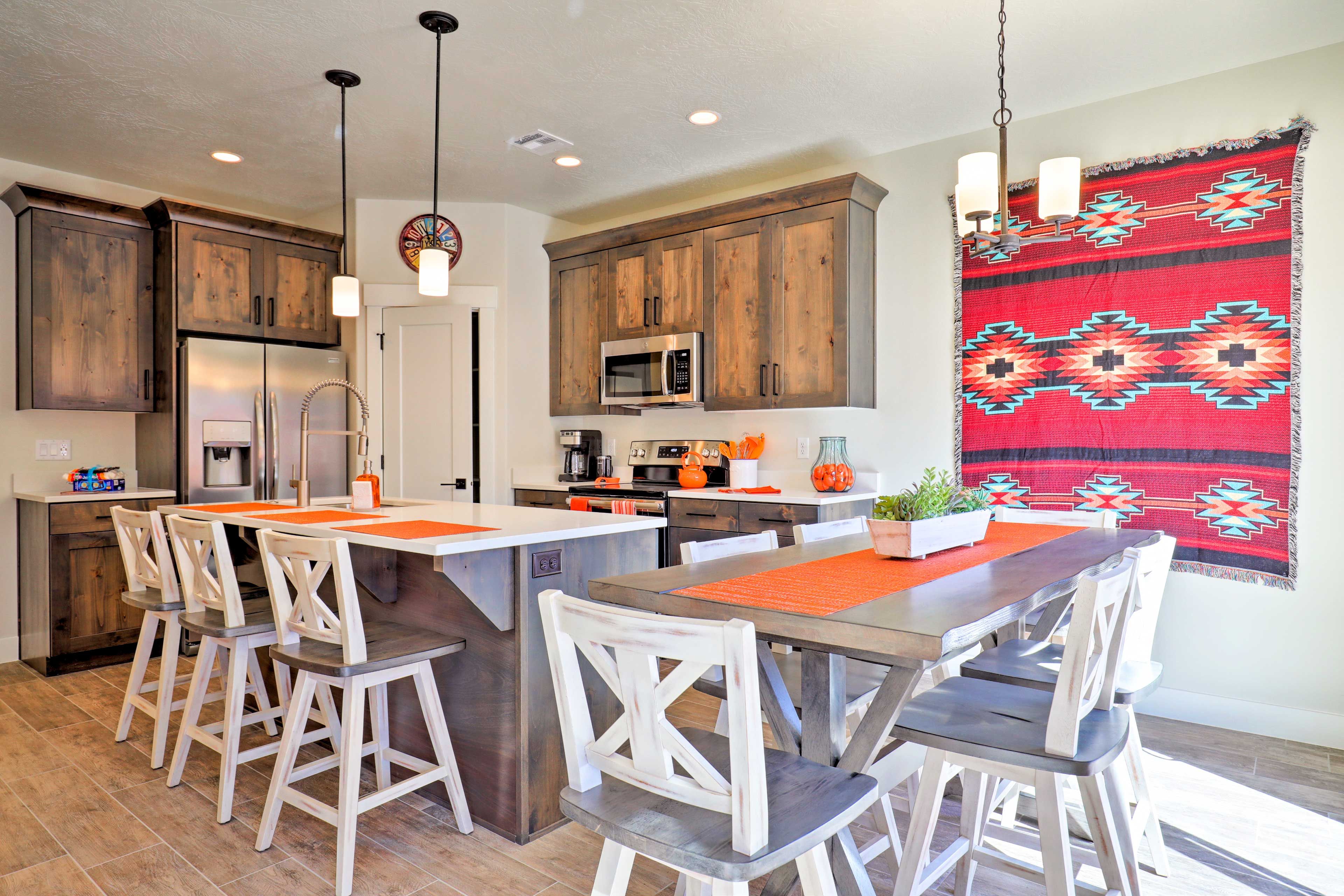 Indulge in homemade treats at the breakfast bar or adjacent dining table.
