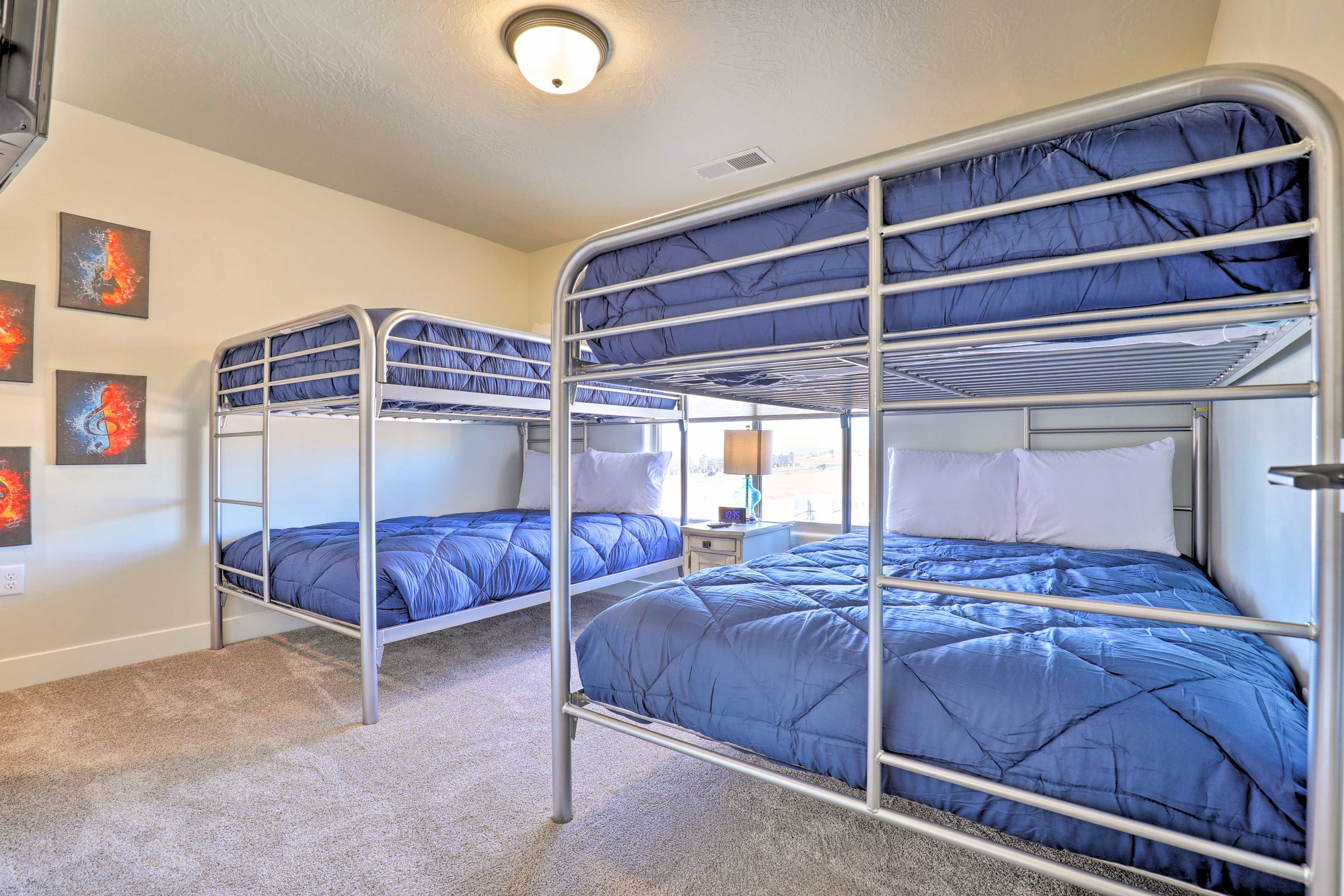 Perfect for kids, the third bedroom houses 2 full bunk beds.