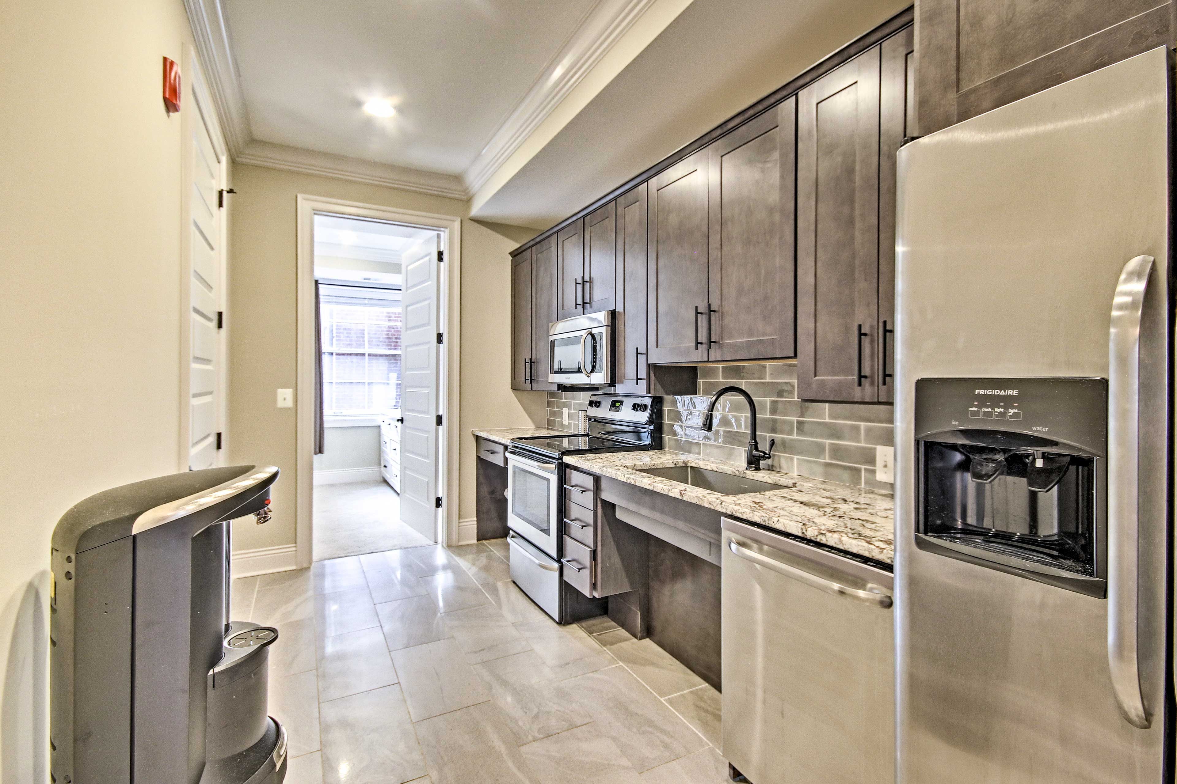 The kitchen has been recently updated with stainless steel appliances.
